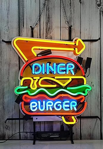 Letreros de neón para bar de cerveza, club, comedor, hamburguesa, decoración de cristal, para hombre, cueva, garaje, habitación, 24 x 20 pulgadas