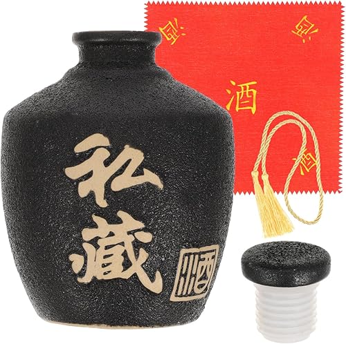 Miniatura 6 de Luxshiny Tarro de licor sellado con paño rojo y borla botella de vino chino de loza para almacenamiento y decoración del hogar