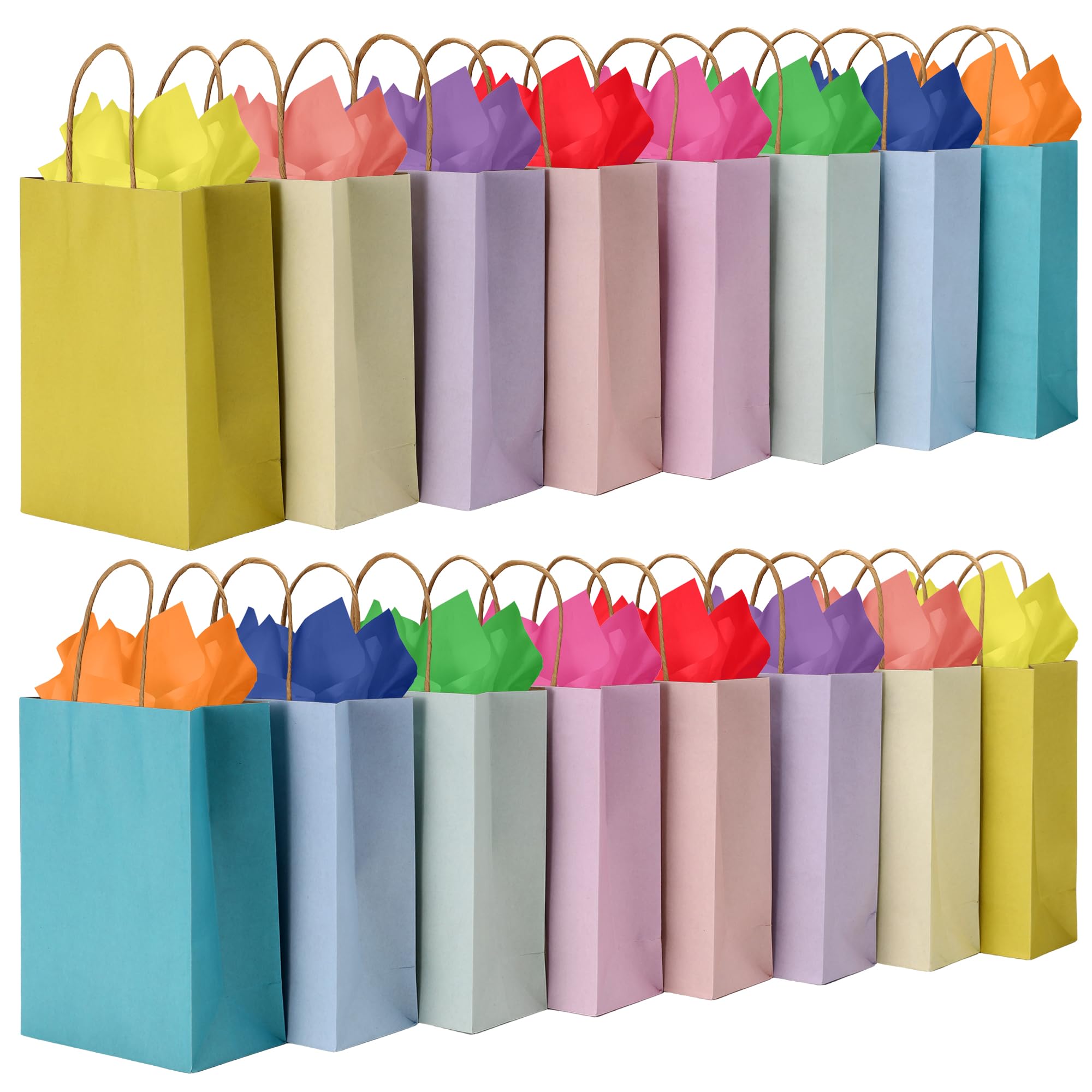 BLEWINDZ 32 Pcs Small Gift Bags with 32 Tissues, 8 Colors Paper Goodie Bags with Handles for Birthday, Wedding, Baby Shower, Party Favors, Gift Wrapping and Party Supplies