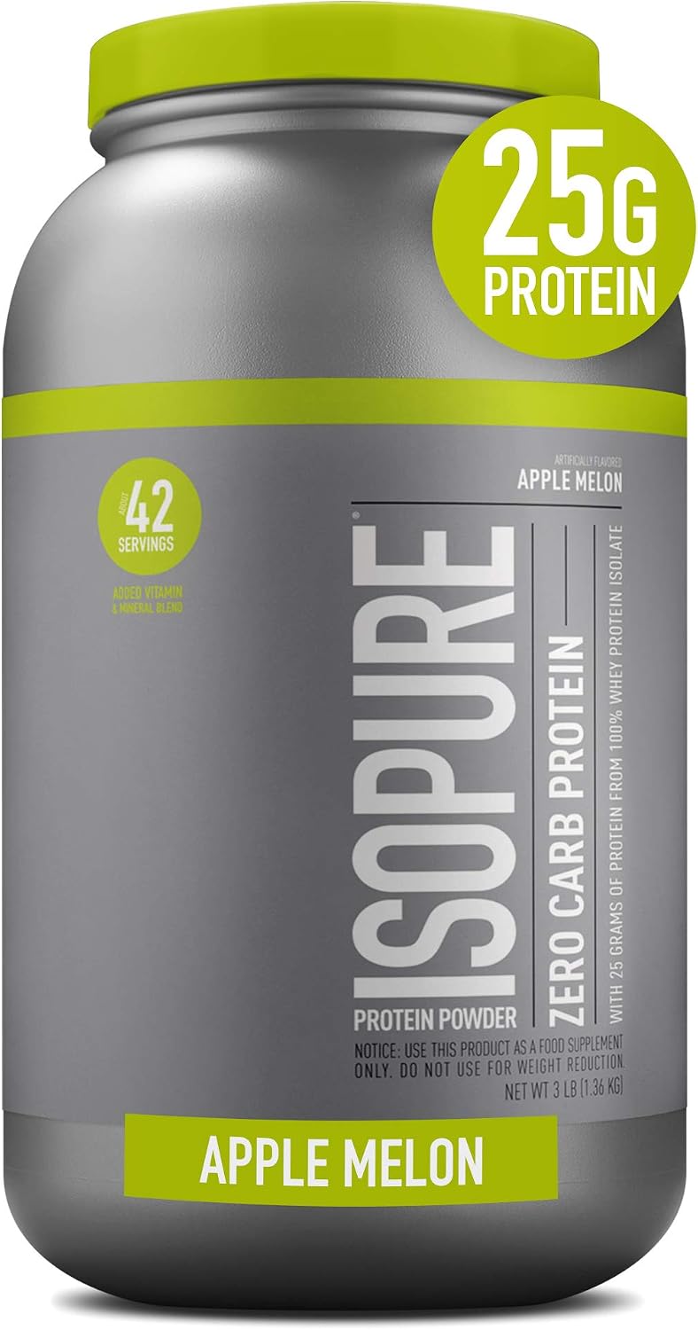 Isopure Whey Isolate Protein Powder with Vitamin C & Zinc for Immune Support, 25g Protein, Zero Carb & Keto Friendly, Flavor: Apple Melon, 3 Pounds (Packaging May Vary)