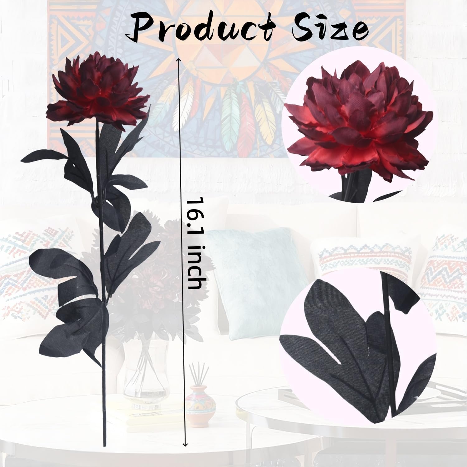 Artificial Dahlia Flowers, 12 Pack Burgundy Gothic Dead Flowers with Long Stems, Dark Red Silk Flower for Halloween Wedding Decor, Spooky Centerpieces, Halloween Floral Arrangements (12, Burgundy) - Image 7