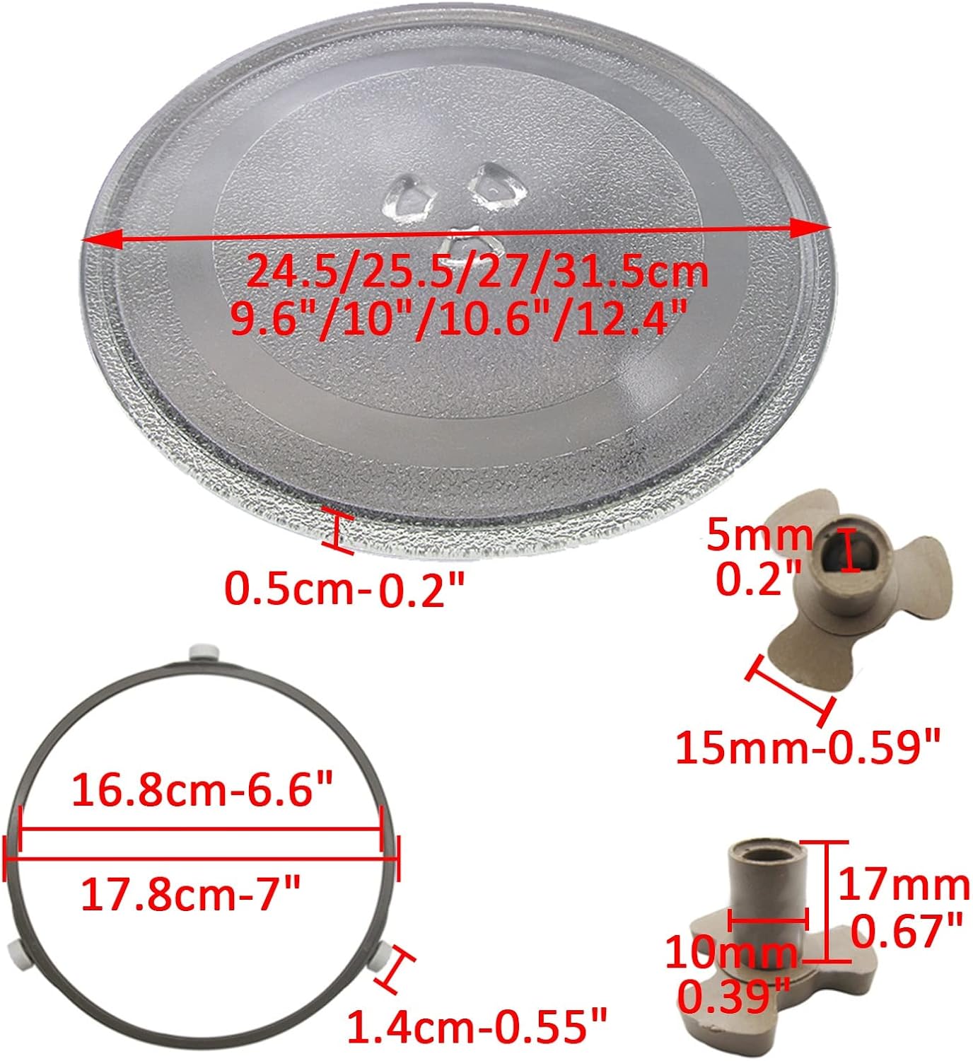 Round Microwave Turntable Glass Plate Replacement, Smooth Running Microwave Plate, With Glass Plate Tray Wheel Ring For Microwave Oven, Thickness 0.2" Microwave Oven Cooking Plate ( Size : 31.5cm/12.4