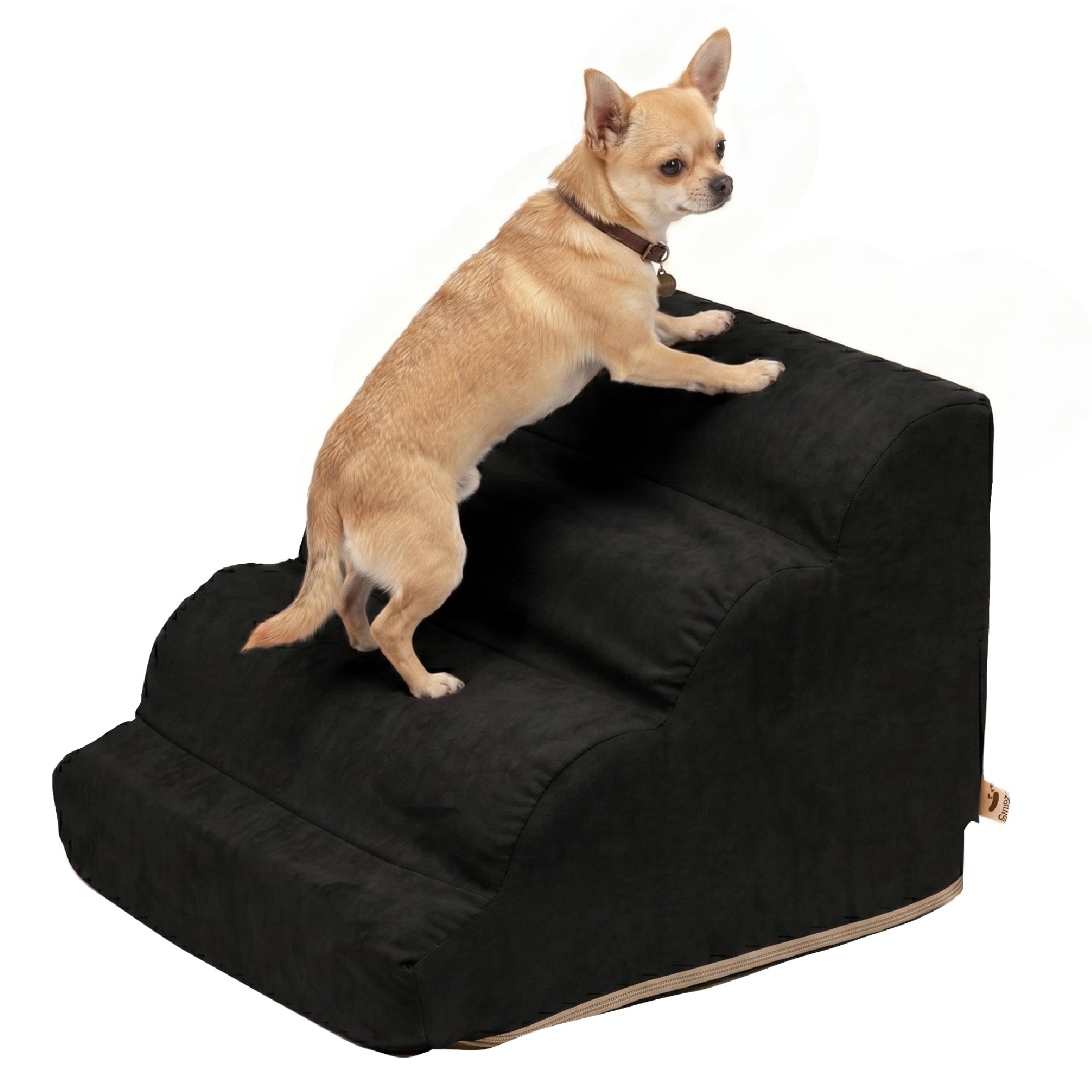 Snoozer Scalloped Dog Ramp, 14” Tall Foam Pet Stairs, 3 Steps, Black