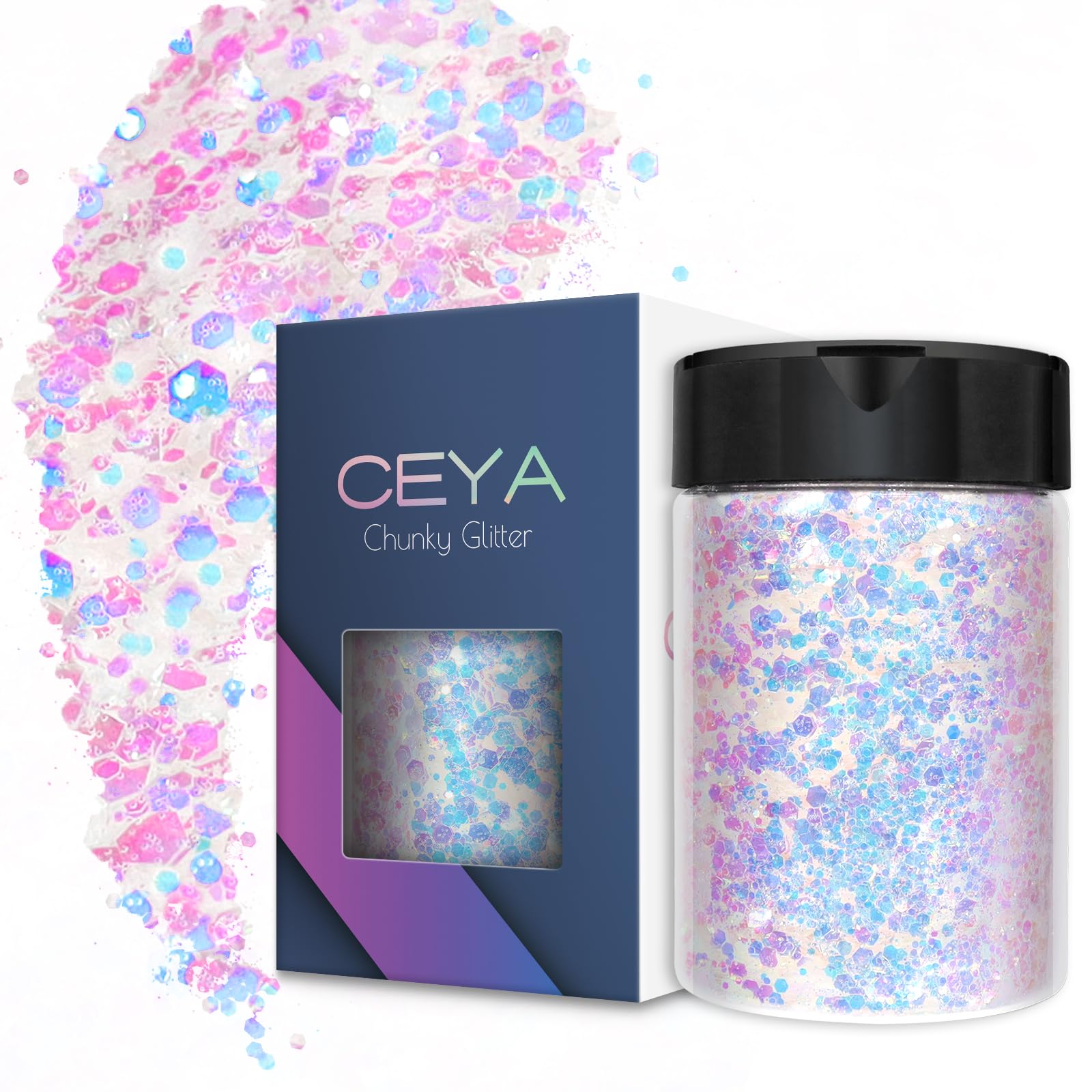Ceya Paillettes épaisses, 4.9oz/ 140g, Magiques Opal Poudre de paillettes magiques pour loisirs créatifs, opal glitter for résine époxy, nail art, DIY craft, peinture sur gobelet, décoration de Noël