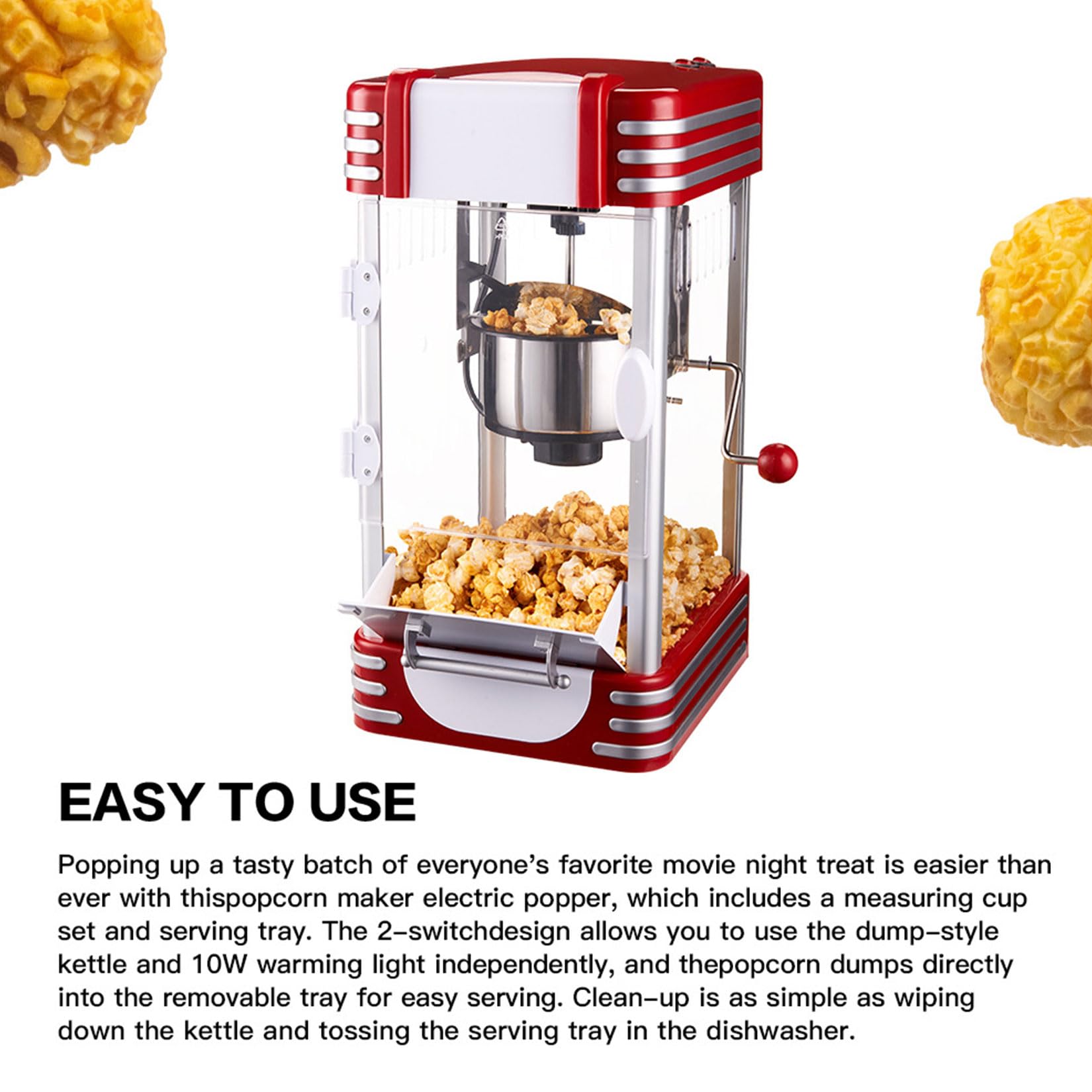 Mini Macchina per Popcorn ad Aria Calda, Popcorn Popper Elettrico Domestico da 1200 W con misurino, Sano Senza Olio per Feste di Compleanno o Serate di Cinema