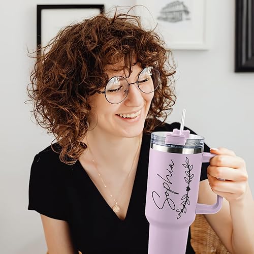 Miniatura 8 de Personalized 40 Oz Tumbler with Handle and Straw, Custom Insulated Stainless Steel Tumbler with Name Travel Coffee Mug Personalized Gifts for Women