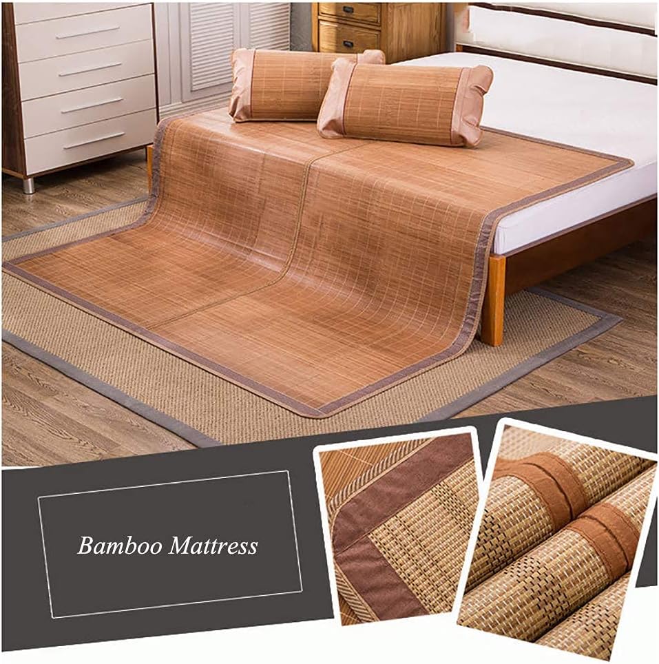 Printed Carbonized Bamboo Sleeping Mat Mattress Pad Ice Bamboo Mat, Foldable Smooth Durable Carbonized Mahjong Bamboo Mattress for Bedroom Double Pad (D 1.35 x 1.95 m)