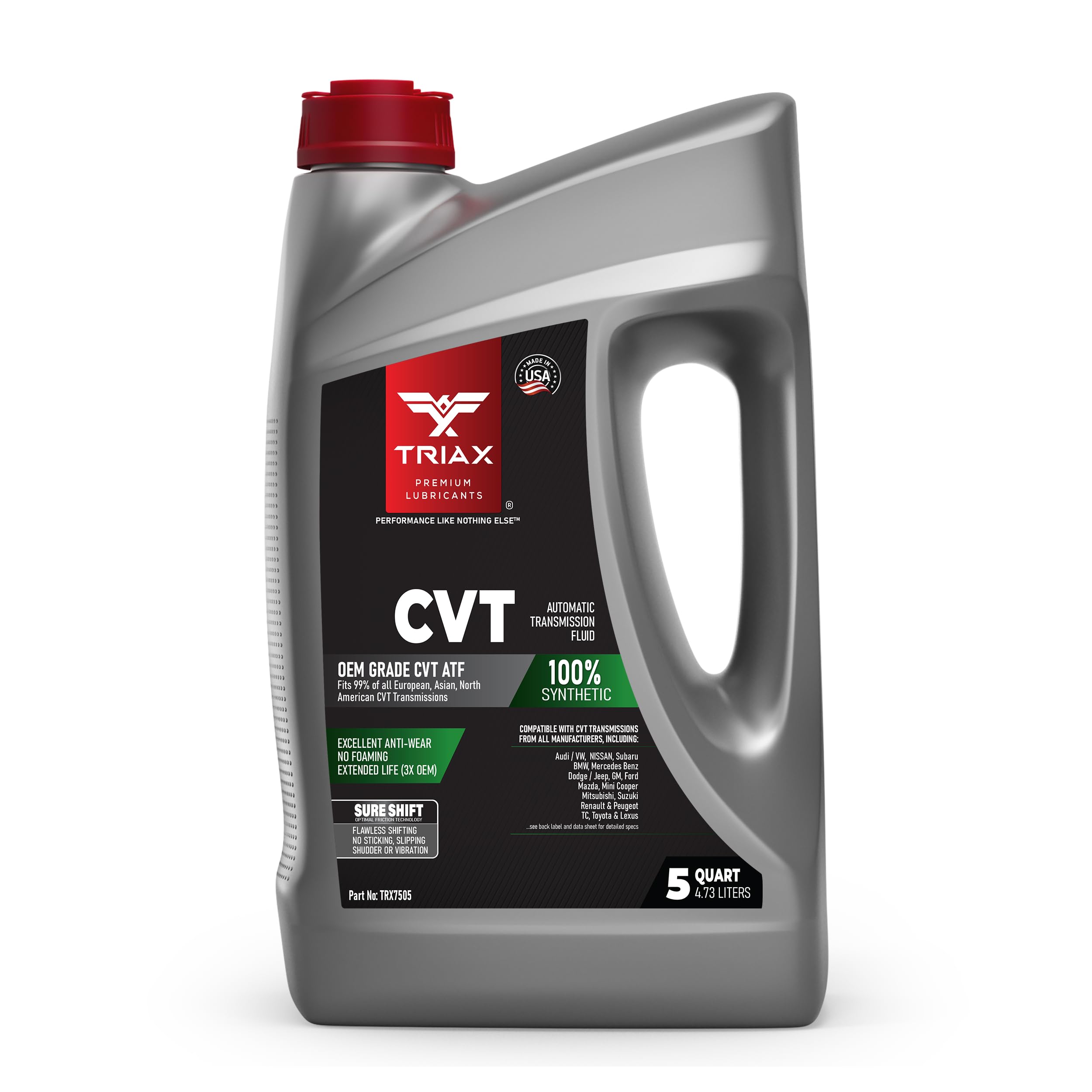 TRIAXCVT ATF OEM Grade Universal Non-Slip CVT Transmission Fluid; Surpasses All OEM Specs (5 Quart Jug)