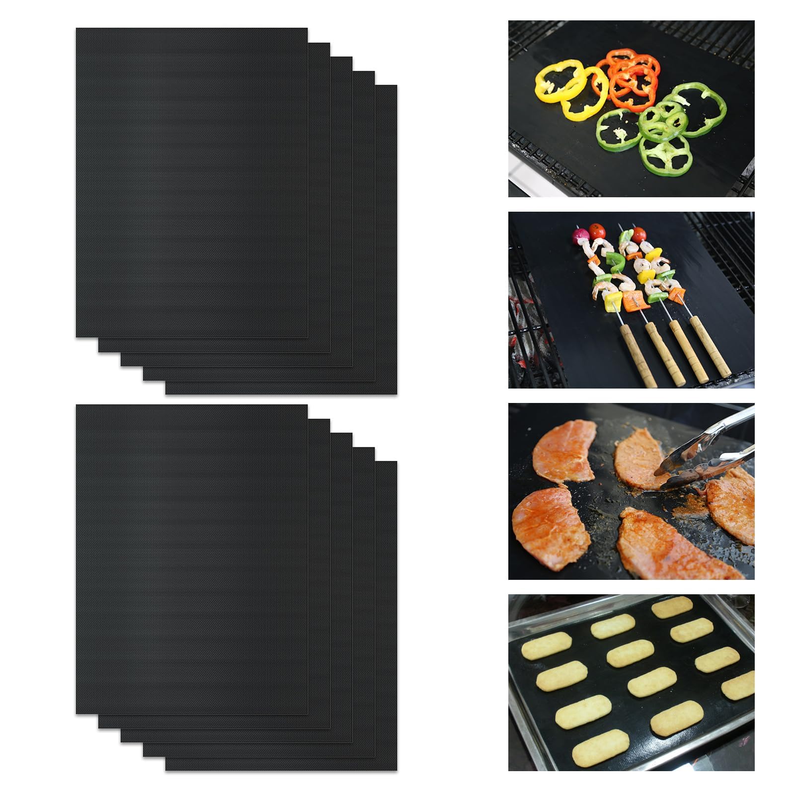 KitchenRaku 10er Universal teflon ofen herdmatte 32x50cm, Antihaft- Backofeneinlagen für den Boden des Backofens, Wohnaccessoires & Küchenzubehör (Schwarz)