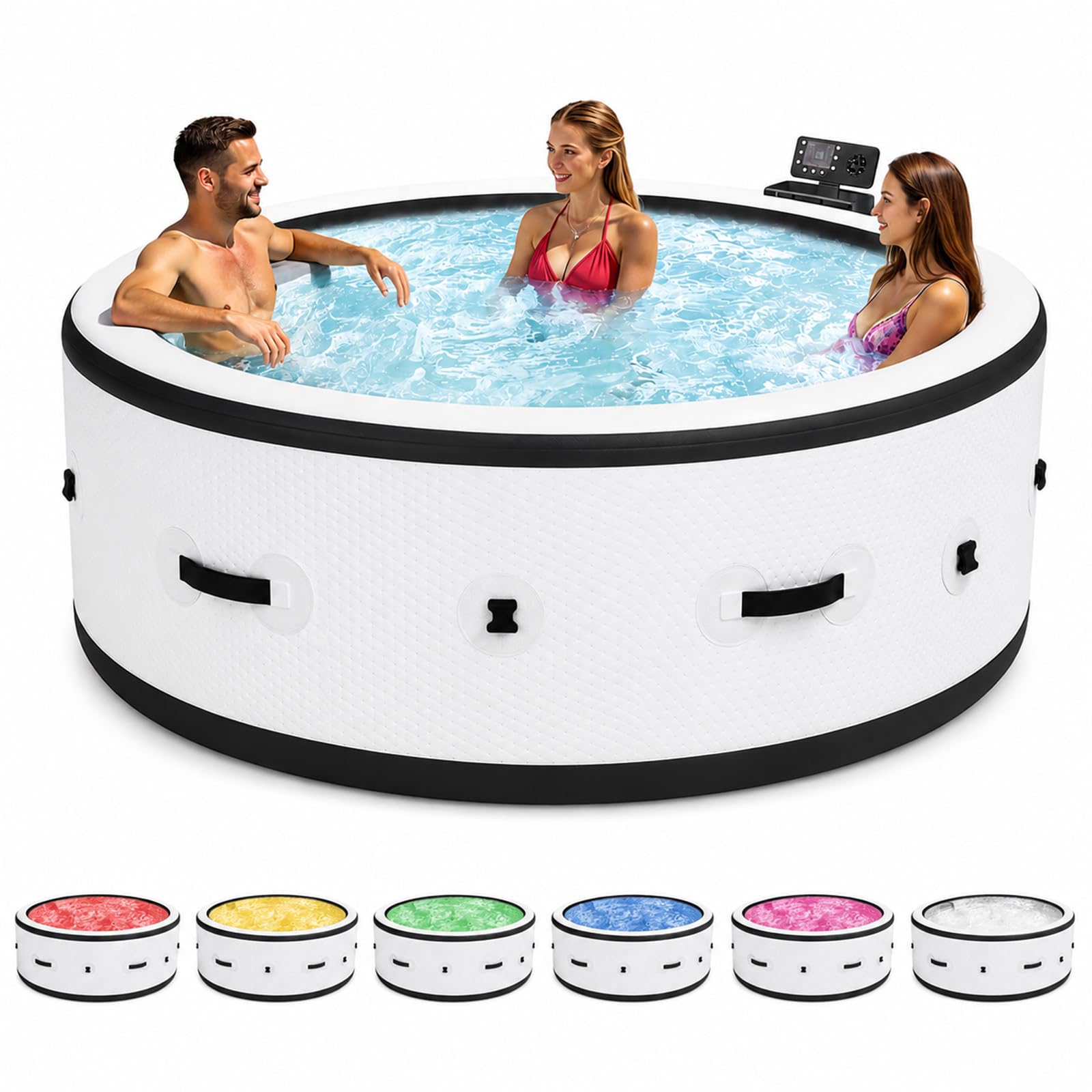 Spa Gonfiabile Idromassaggio 4-6 Persone, Vasca da Esterno 206x71 cm con 150 Getti Massaggianti, Riscaldamento 40°C, 6 Effetti Luce LED, Materiale Antiforatura per Patio Terrazza
