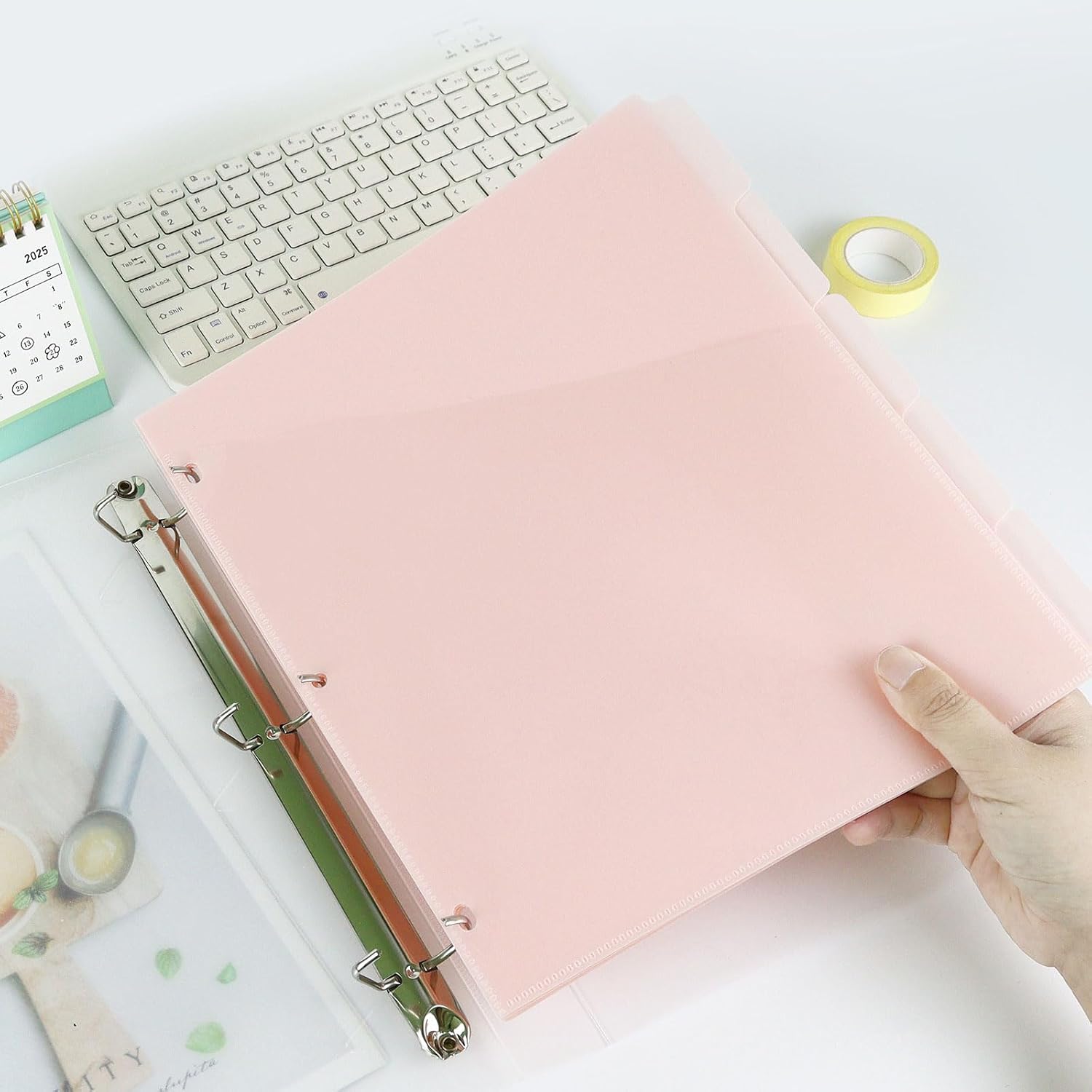 Koqye Binder Dividers with Pockets - 5 Plastic Dividers for 3 Ring Binders - A4 Bividers with Pocket & Tabs for Planners (Pink - 5 Tabs) image 3