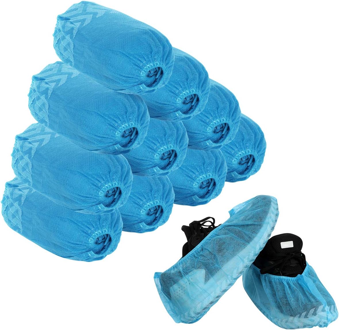 Disposable Shoe Covers - 100 Pack (50 Pairs) Boot Covers Nonslip Dustproof Onesize Fit Most - Perfect for Home Lab Workplace Visiting (Blue)
