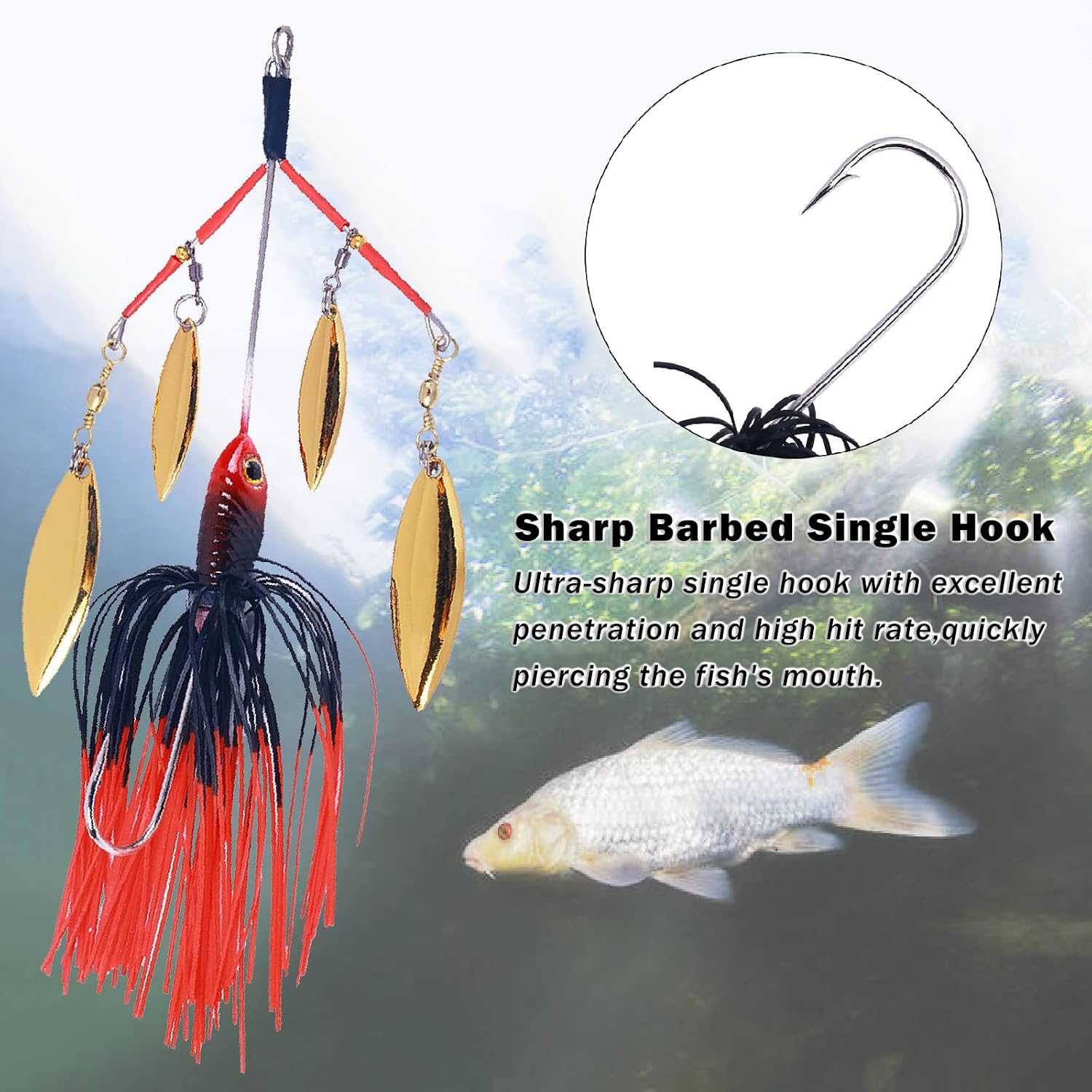 Fishing Lures Spinner Baits for Bass Fishing,22g/0.8oz Blade Spinner-Bait Bass Fishing Lure,Spinnerbaits with 4 Willow Leaf Blades,Wobblers Lures Spinners Spoon Bait