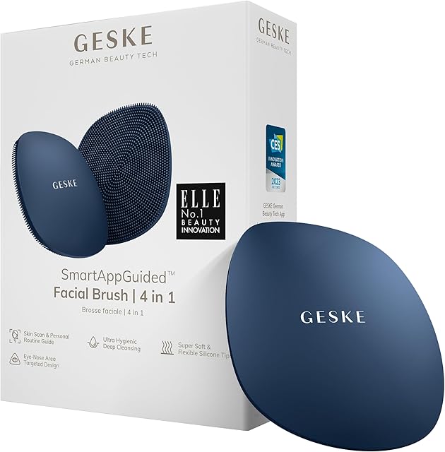 GESKE | Szczoteczka do twarzy SmartAppGuided 4 w 1 | Szczoteczka do twarzy | Miękka silikonowa szczoteczka | Profesjonalne oczyszczanie twarzy | Urządzenie do oczyszczania twarzy | Oczyszczanie skóry