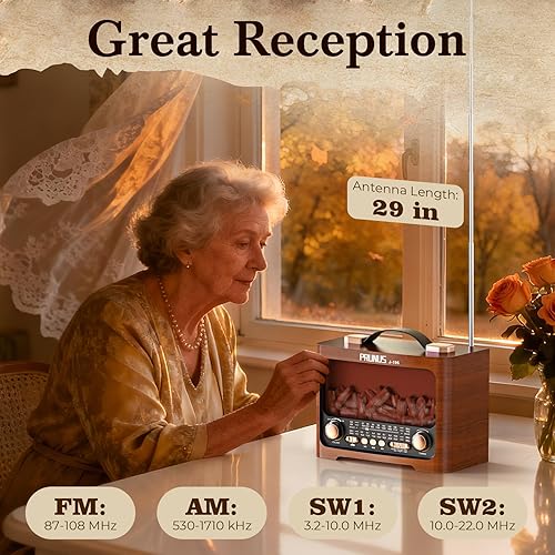 Miniatura 6 de PRUNUS J-196 Radio LED Vintage Flame, Altavoz Bluetooth retro, FMAMSW1SW2, reproducción TFUSB, carga USB C, mango portátil, excelente sonido y