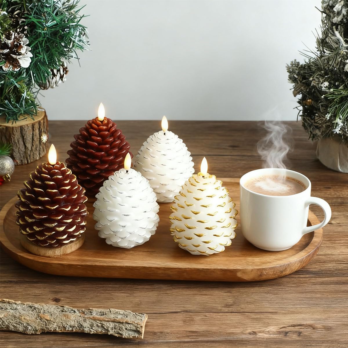 CVHOMEDECO. Candele a LED tremolanti con goccia senza fiamma, a batteria con timer, bianche, 12 cm, confezione da 3