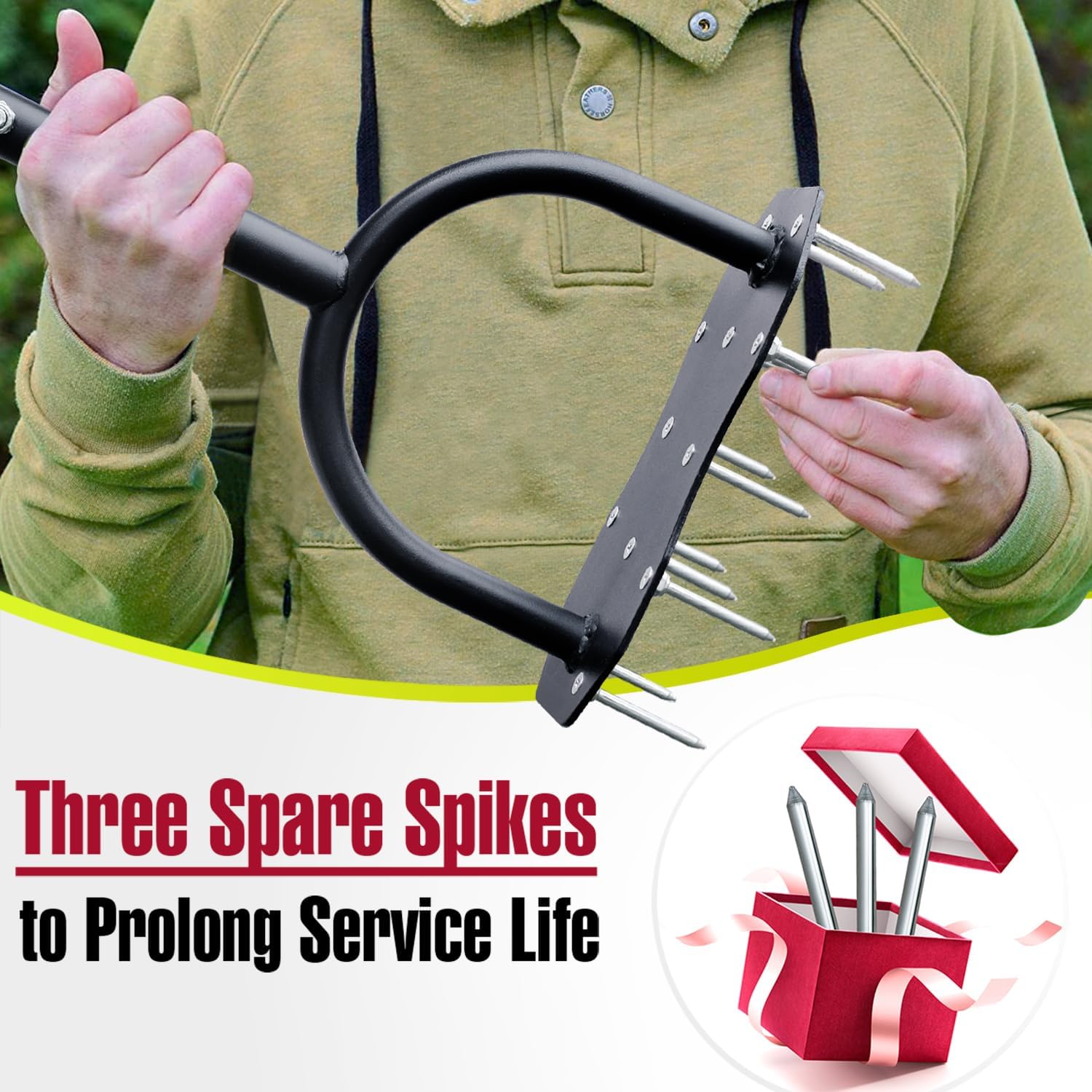 Jardineer Lawn Aerator Spike Tool, Updated 36" Metal Aerator Lawn Tool with Longer Spikes, Pre-Assembled Manual Grass Aerator for Lawn Aeration, Soil Aerating