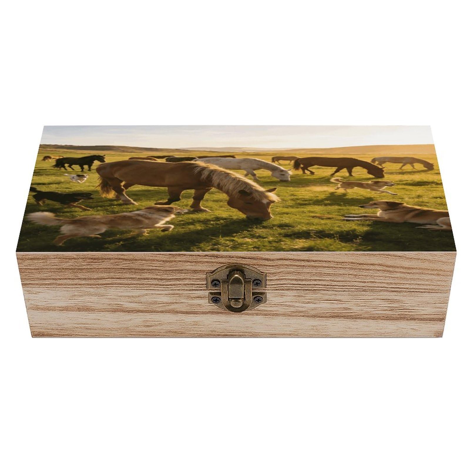 LZQPOEAS The Pleasures of The Open Field Wooden Keepsake Box Wooden Storage Box Container with Hinged Lid Beautiful Wood Memory Box Decorative Jewelry Case for Crafts Art Hobbies & Trinket Storage