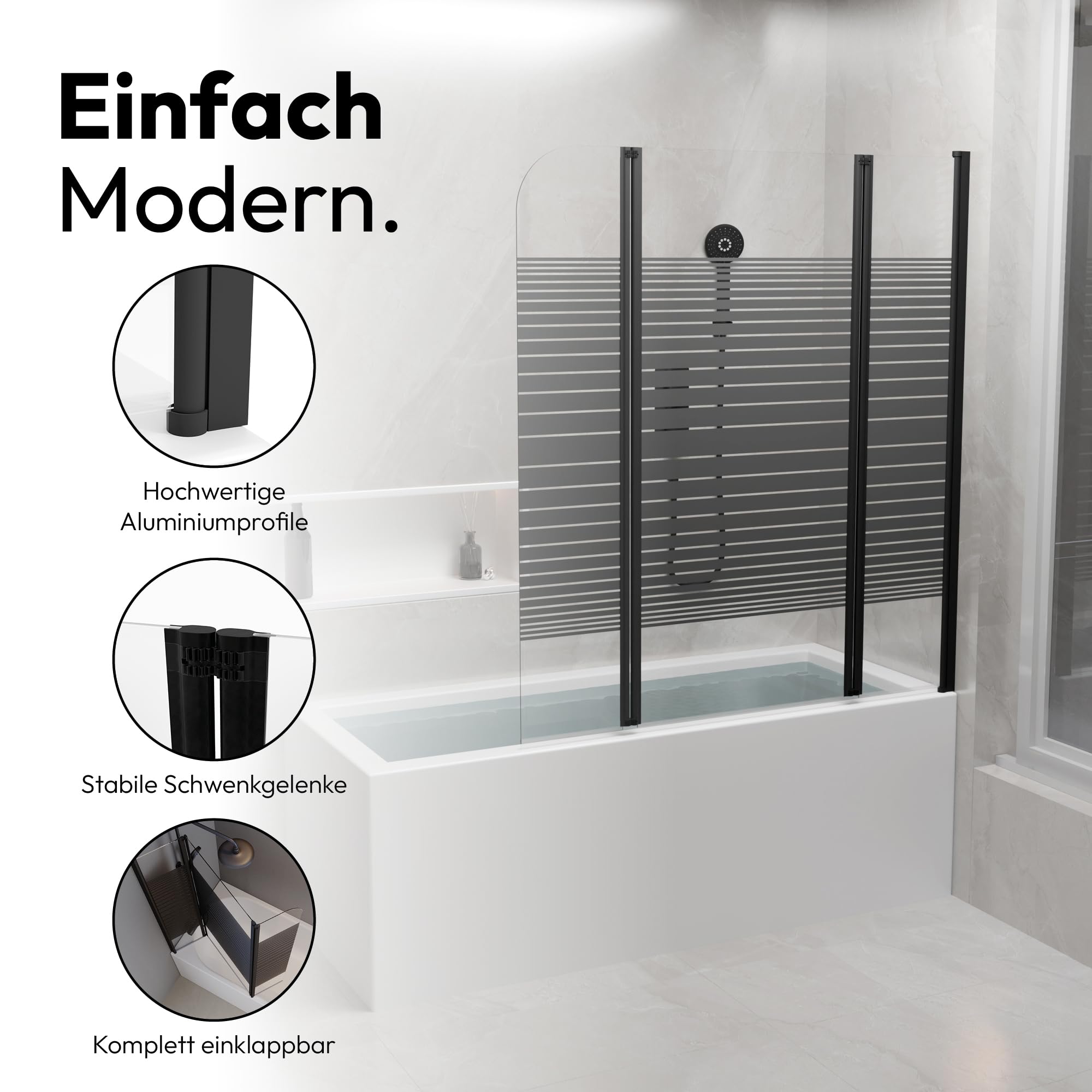 MARWELL BWF350 Black Lines - Parete per vasca da bagno, colore: nero opaco