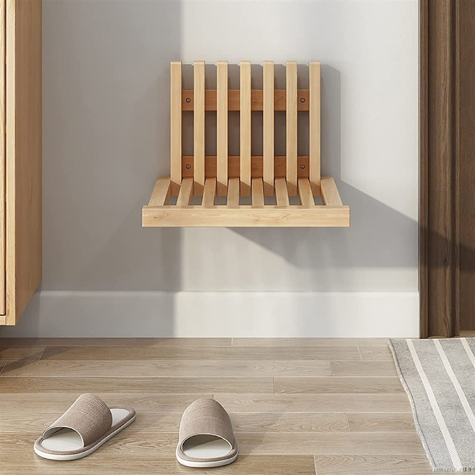 Banc De Douche Pliable Mural - Tabouret Bois Massif Siège Pliant Invisible Économie D'Espace Pour Salle De Bain, Cuisine
