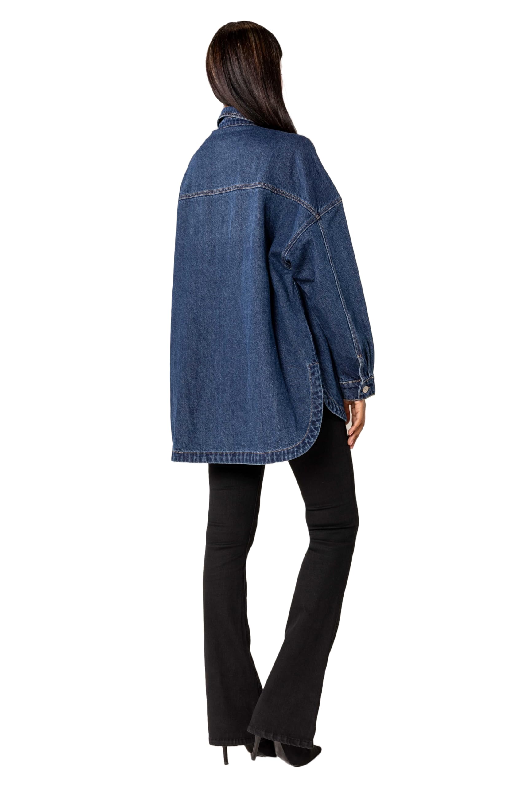 Nina Carter S539 Camisa vaquera de gran tamaño para mujer, chaqueta vaquera ligera, chaqueta de entretiempo, chaqueta de camisa con efecto de lavado, aspecto desgastado, informal