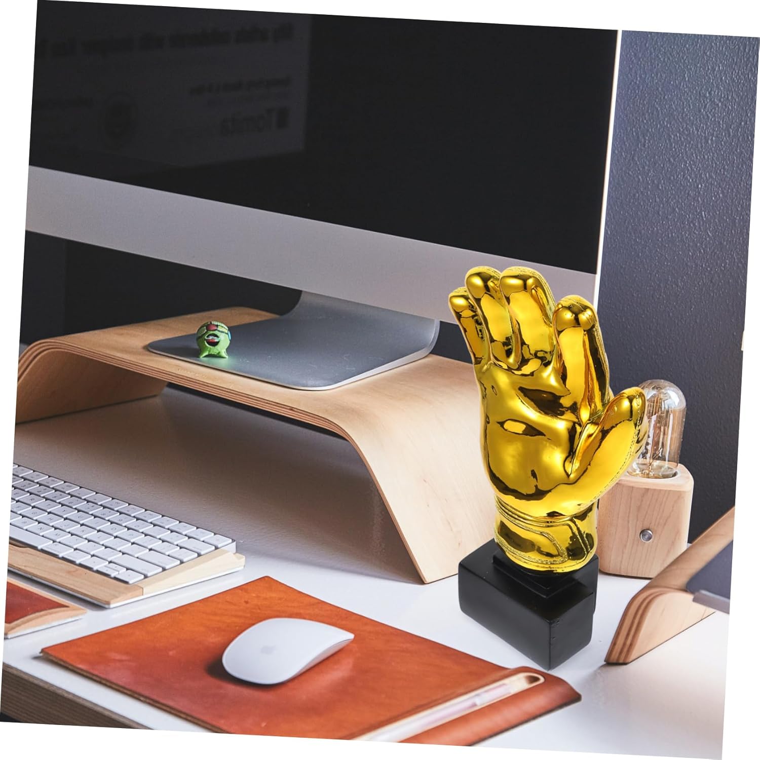 Goalkeeper Gloves Shape Trophy Golden Plated Resin Award for Soccer Matches for Office School Kindergarten and Game Prizes with Base