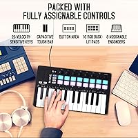 Vista 3 de M-VAVE Controlador de teclado USB MIDI de 25 teclas con 16 almohadillas de batería retroiluminadas, Bluetooth, teclado dinámico semi-pesado