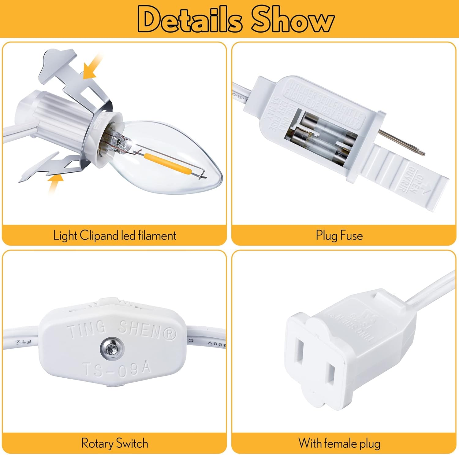 Meonum 1 Pack Accessory Cord with 4 LED Bulbs, End to End Connected Blow Mold Light Cord, 9.8 Feet Lamp Kit with On/Off Switch Plugs for Ceramic, Craft Halloween Christmas Village Decor