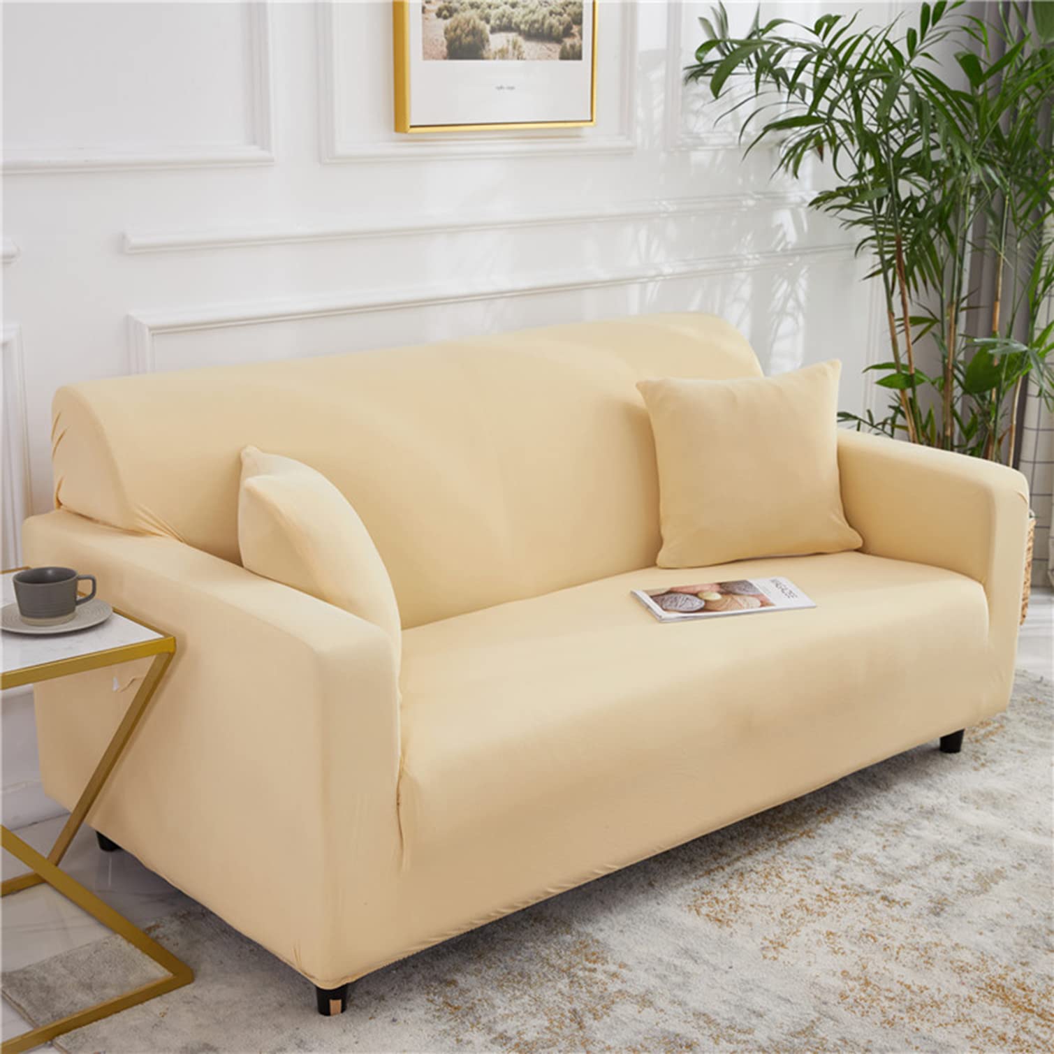 Obasdfd Yellow-1 Milk Silk Stretch Sofa Slipcover Universal Furniture Protector Washable Couch Cover(,3 Seater(190-230Cm))