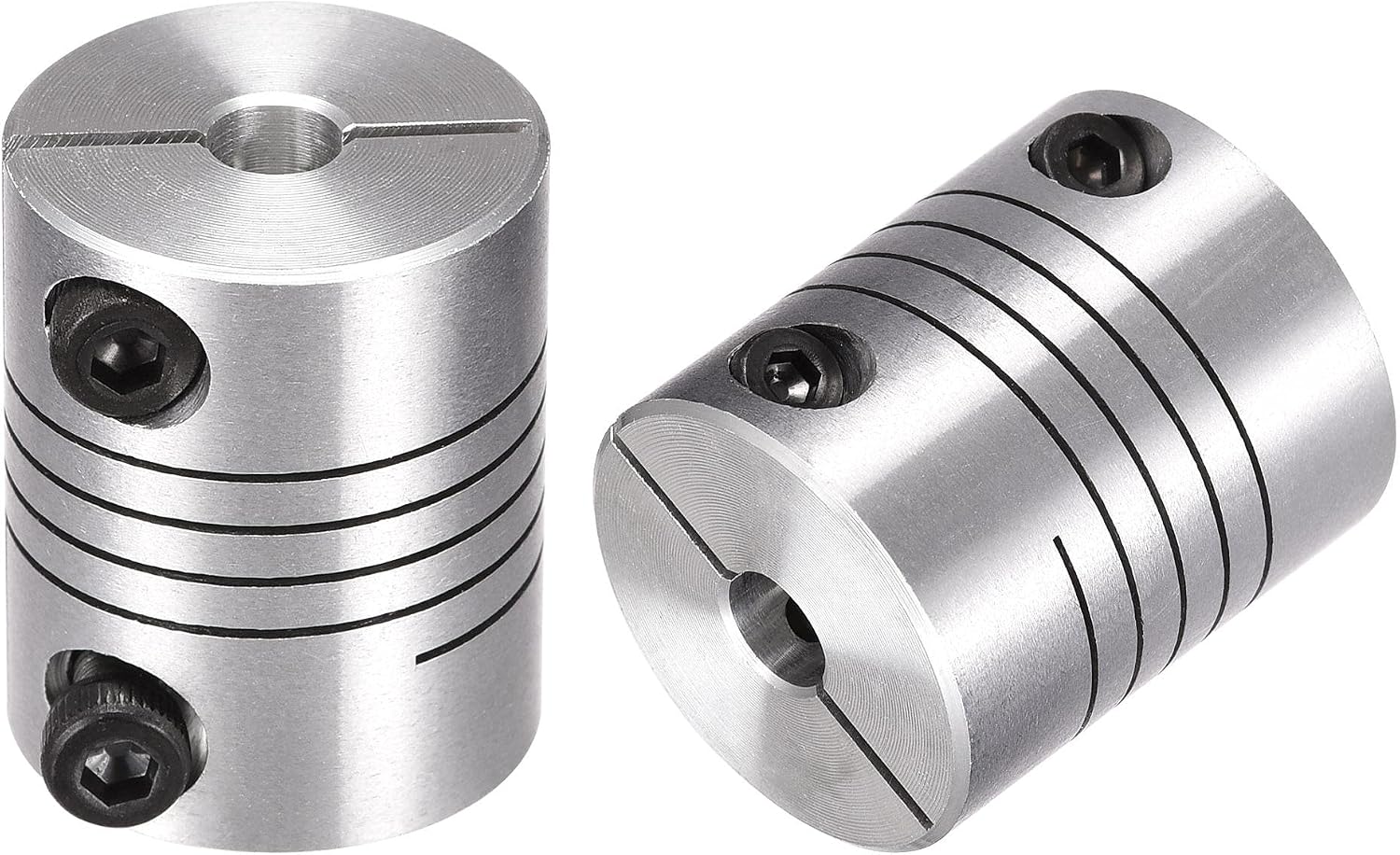 sourcing map 2PCS Motor Shaft 5mm to 6.35mm Helical Beam Coupler Coupling 20mm Dia 25mm Long, Silver