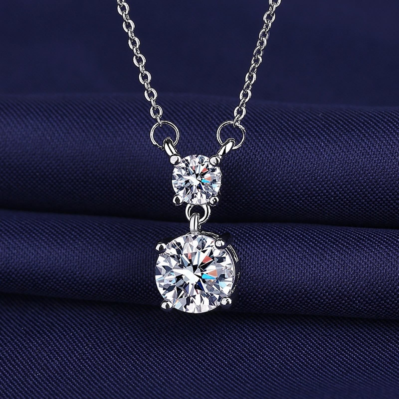 Daesar Naszyjniki z białego złota 750 18K kobiety, 4-punktowy okrągły diament syntetyczny naszyjnik podwójny biały złoto, długość 45 cm