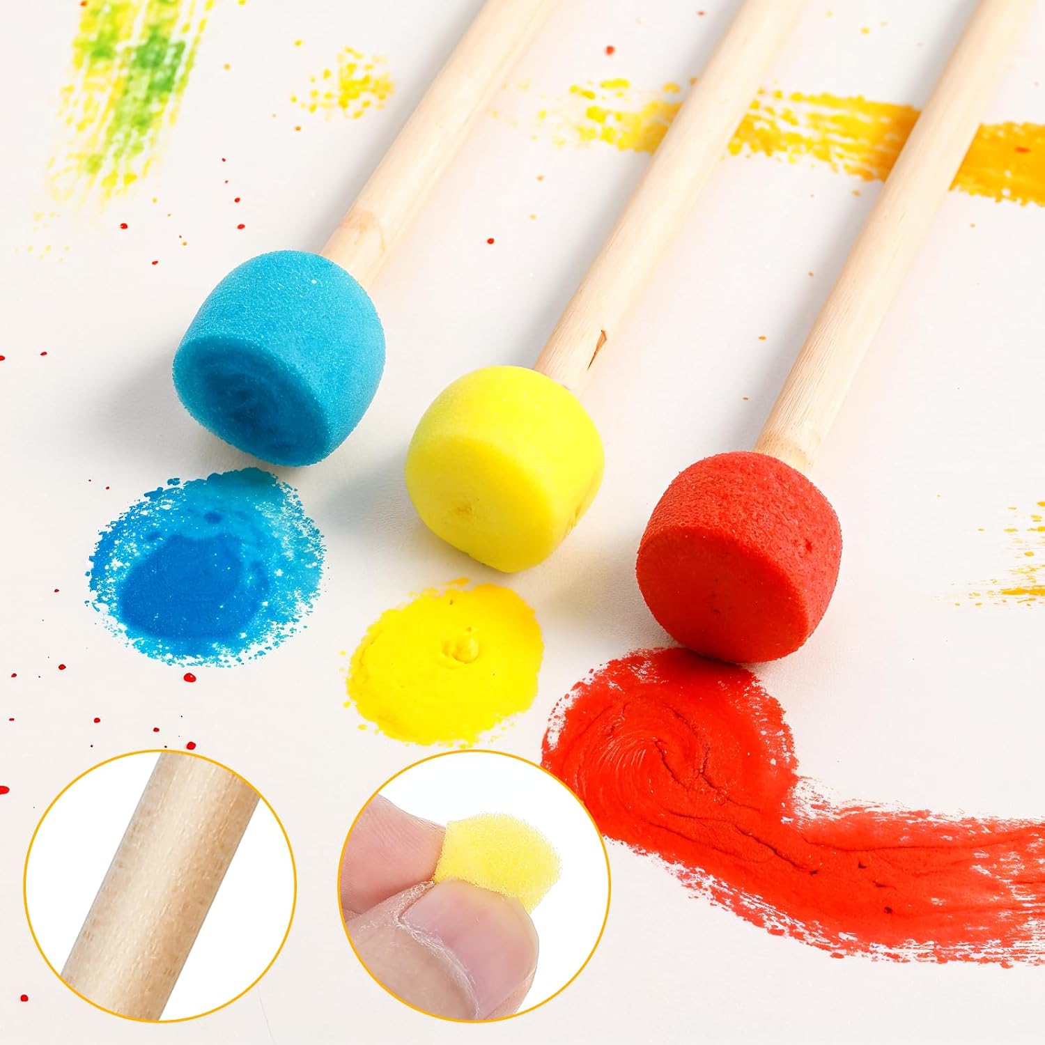 50Pcs 0.6'' Round Sponge Foam Brush Paint Sponge with Wooden Handle Foam Stencil for Acrylic Painting, Painting Tools for Arts and Crafts