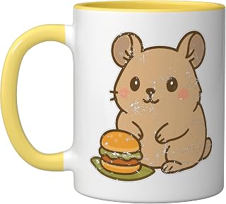 Cute Quokka Burger Snack Ceramic Mug, Yellow/White