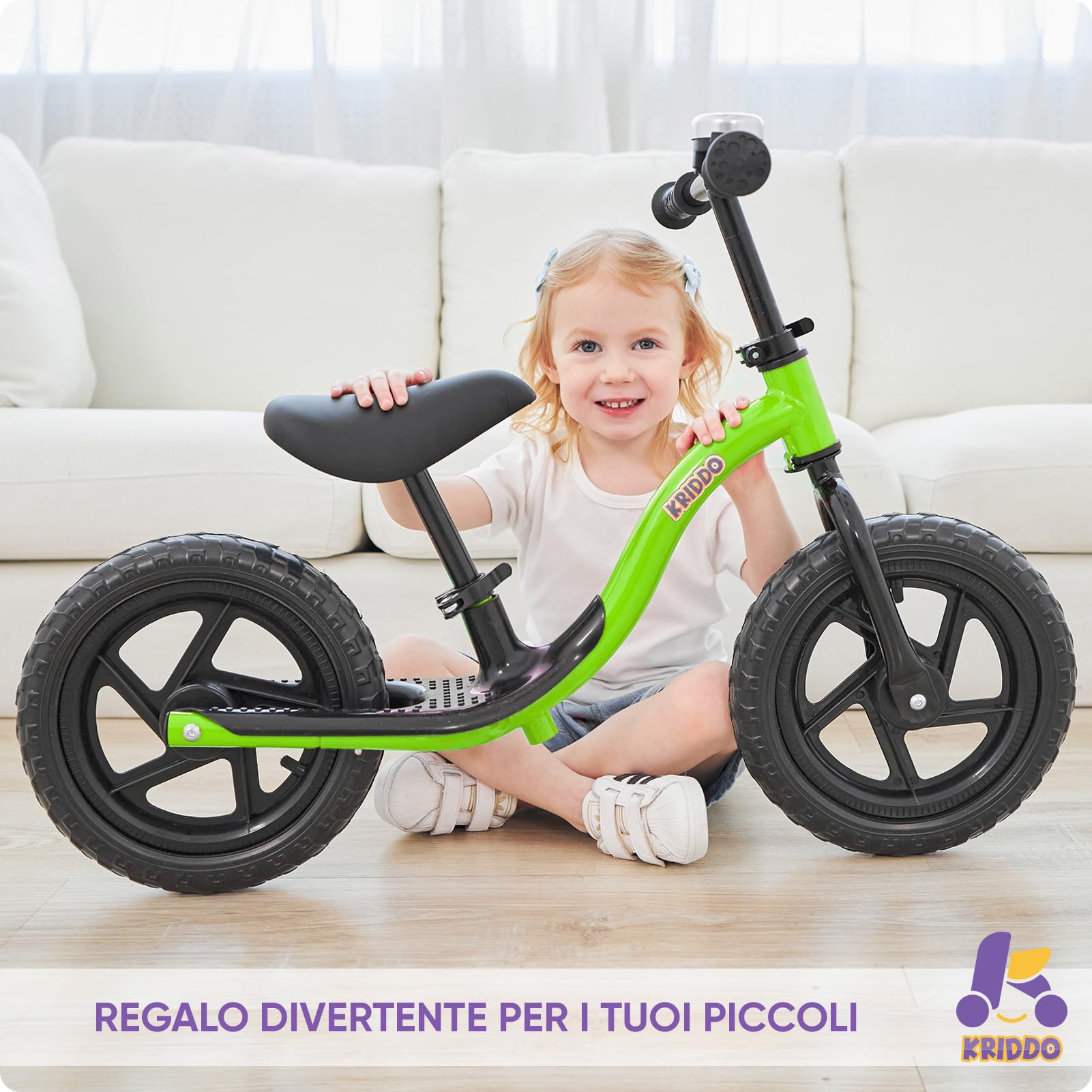KRIDDO Bicicletta Senza Pedali per Bambini di 2 Anni, Età 24 Mesi a 5 Anni, Bicicletta Interattiva per Apprendimento Precoce con Stabilità, Regalo per Bambini e Bambine di 2-5 Anni