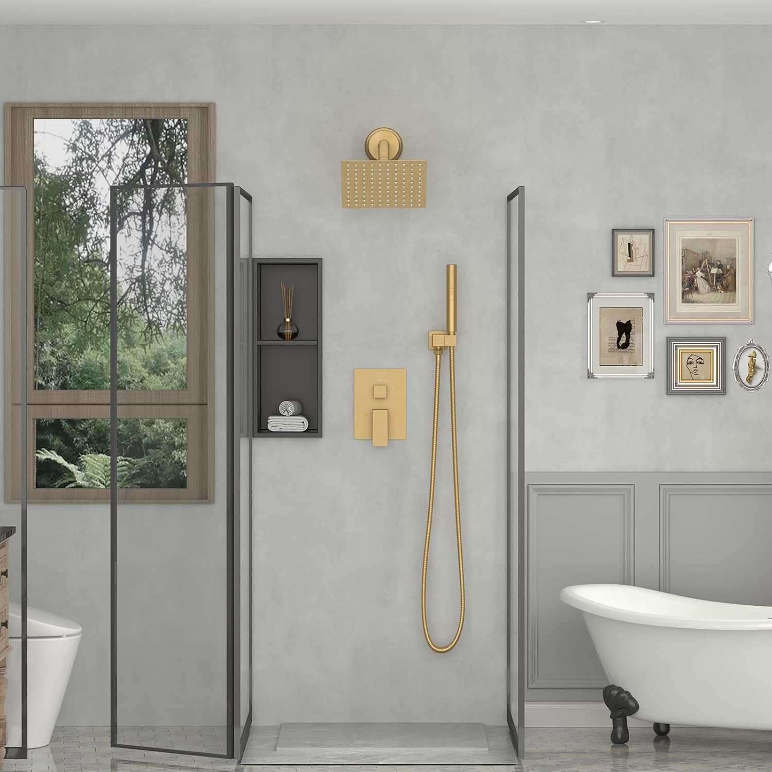 BESy 8 In Rain Shower Head High Pressure Rainfall Shower Head Brushed Gold image 3