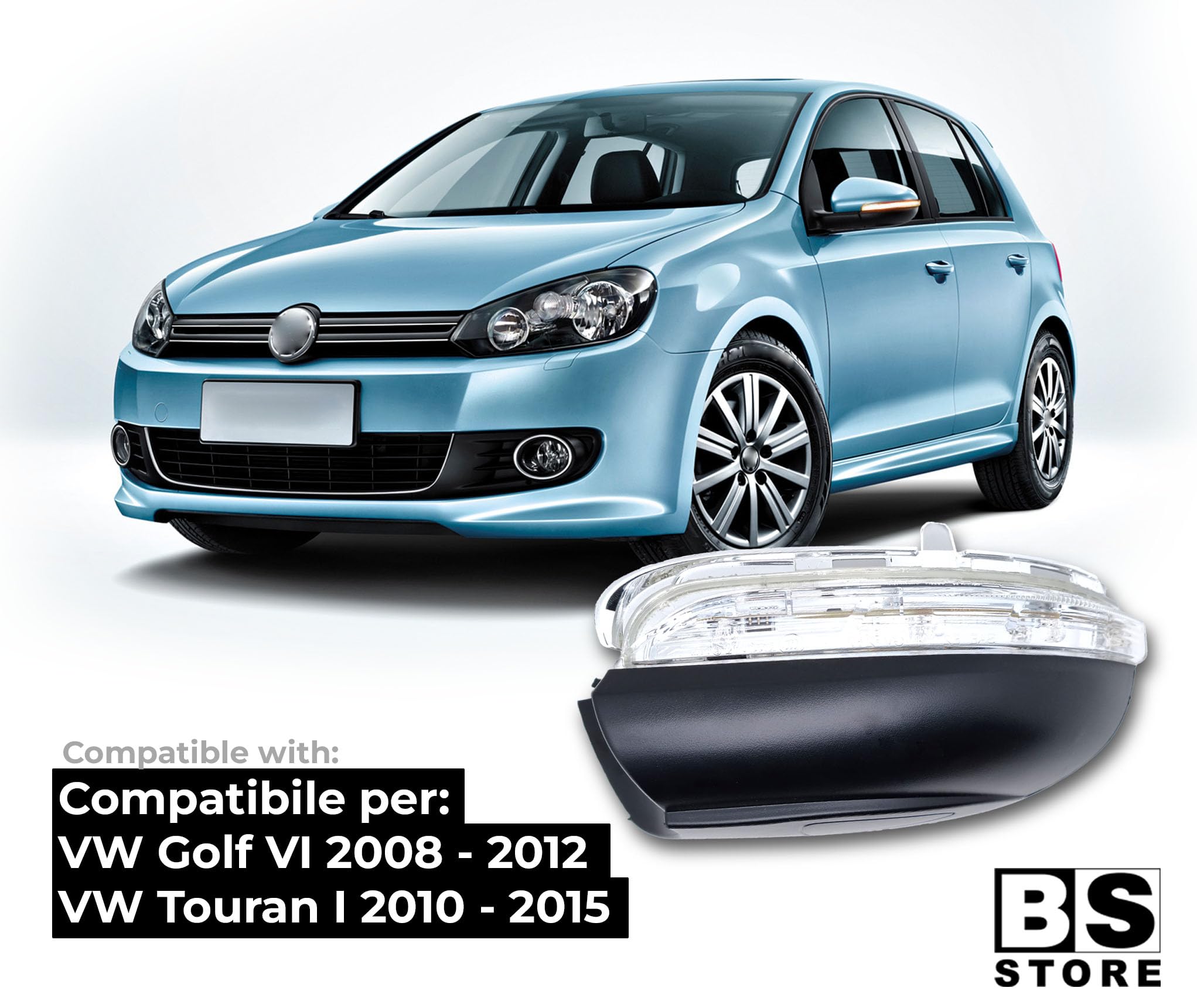 BSSTORE Freccia Specchietto Laterale LED per GOLF VI 2010-2012, TOURAN I 2010-2015 (Sinistra - Lato Conducente)