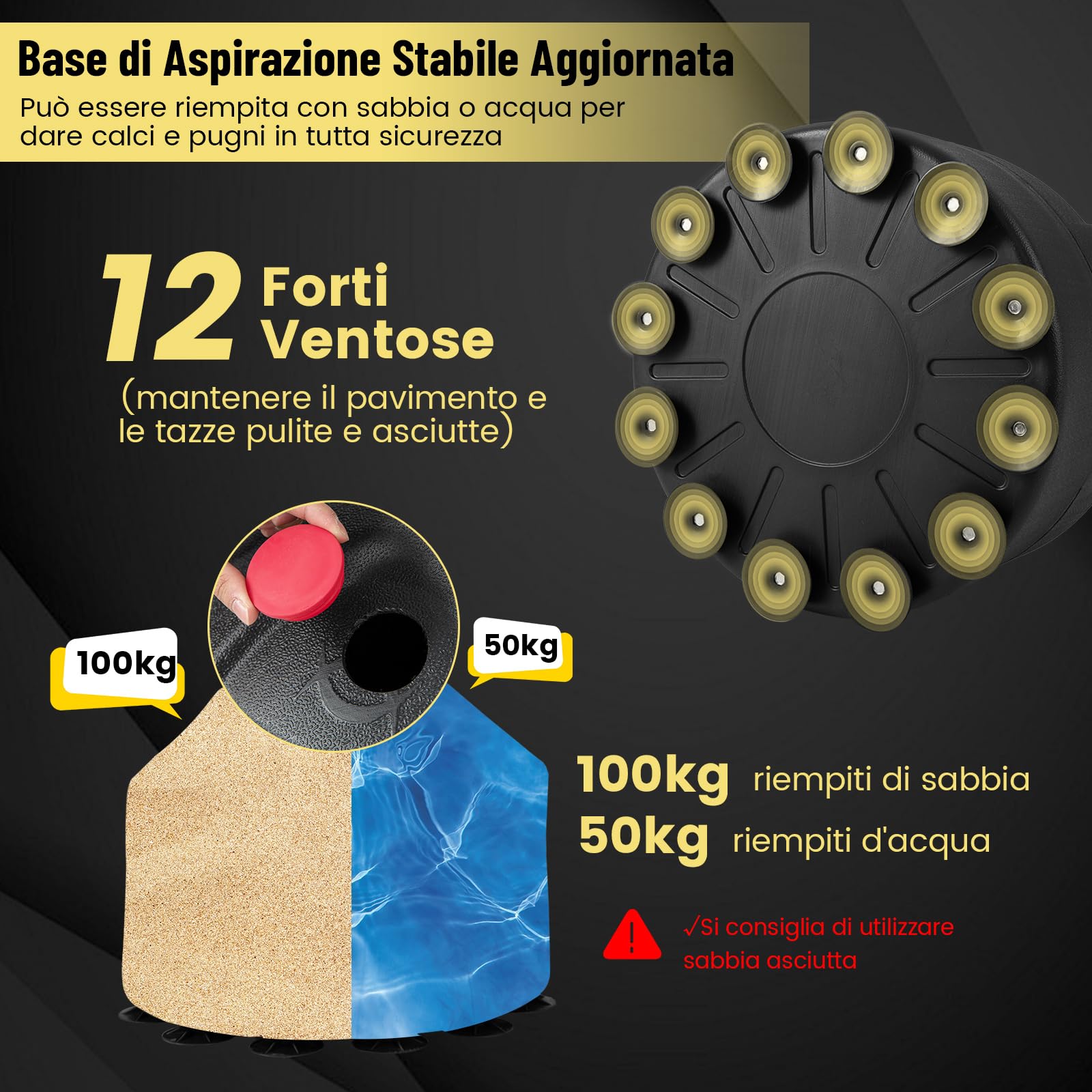 COSTWAY Sacco da Boxe 173 cm, Sacca da Boxe da Terra Autoportante e Pesante con Guantoni, Base a Ventosa, Costruzione a 5 Strati e Sistema Antivibrazioni per Adulti e Palestra Domestica