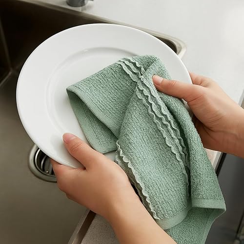 Miniatura 207 de Toallas de cocina verde salvia: 100% algodón paño de limpieza suave secado absorbente textura Terry Loop, juego de 3 multiusos para uso diario Negro