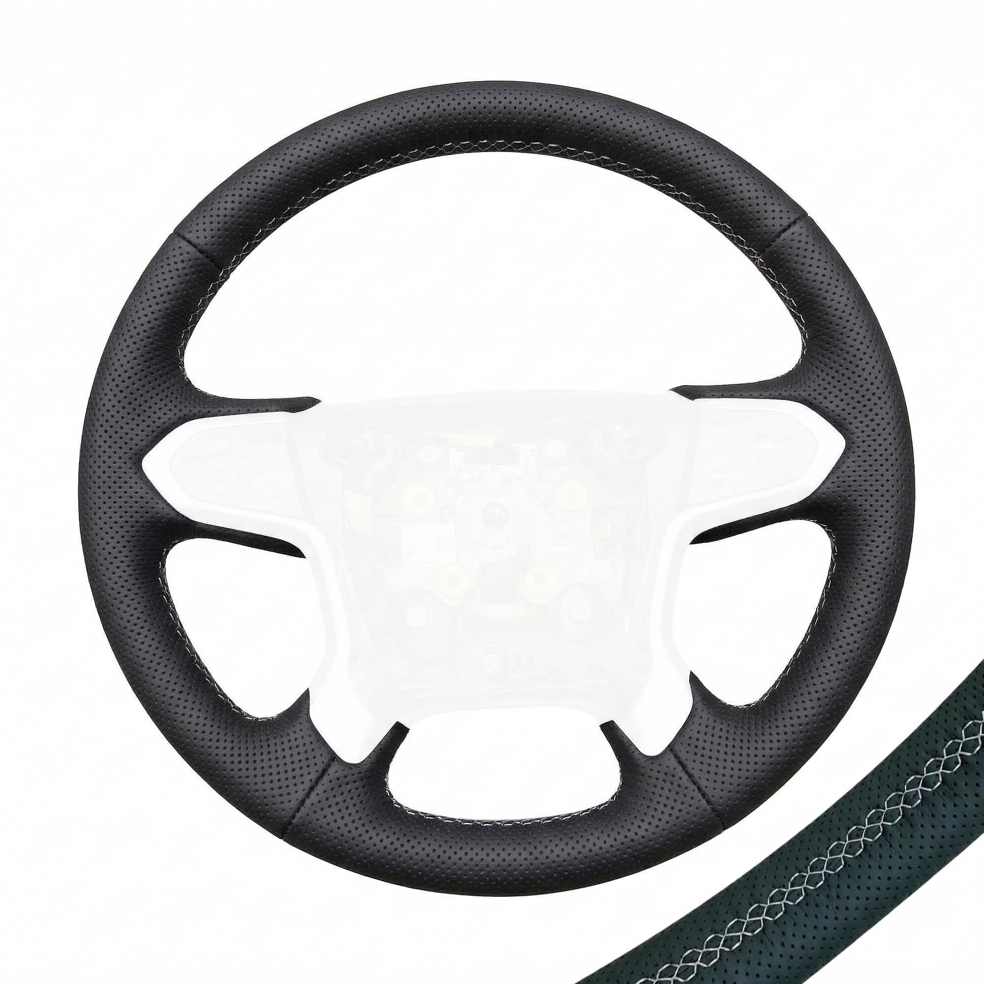 RedlineGoods Steering Wheel Cover Compatible with Ford Excursion 2000-05. Tailor Made - not Universal. Genuine top-Grade Italian Black Perforated