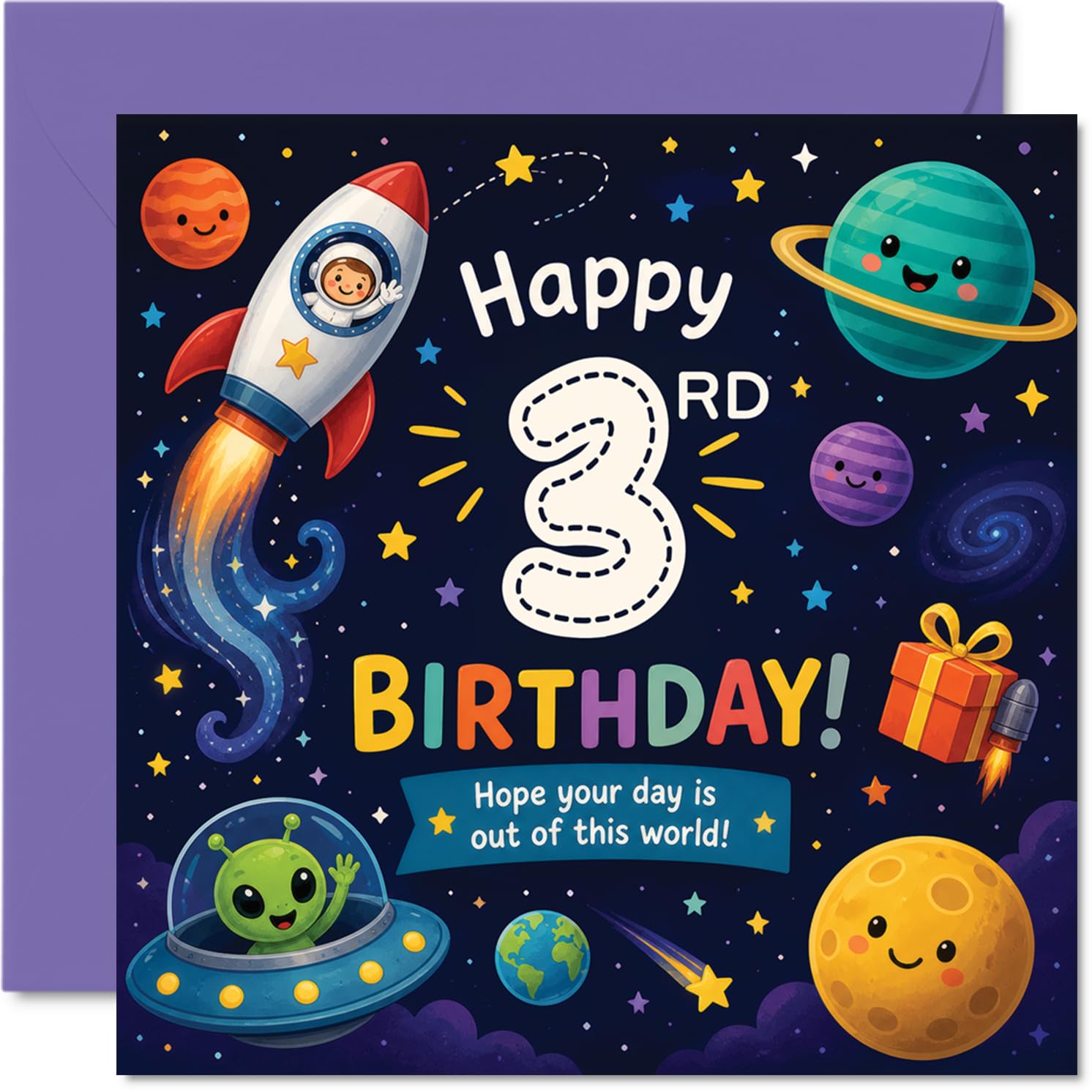 Playful 3rd Birthday Card, Blast off into Birthday Fun