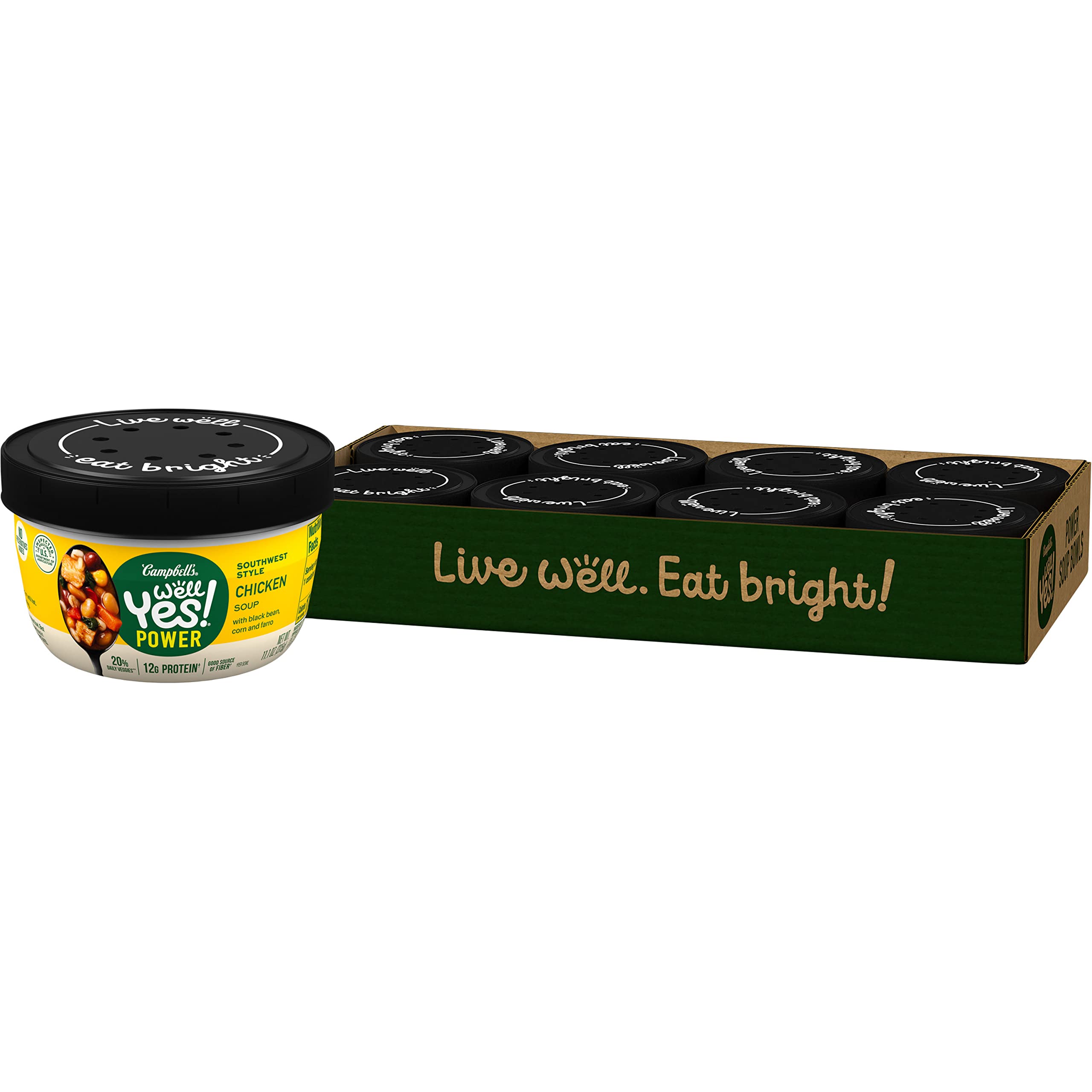 Photo 1 of ***exp july 25*** Campbell's Well Yes! Power Soup Bowl Southwest Style Chicken Soup with Bone Broth, 11.1 Oz Microwavable Bowl (Case of 8) Southwest Style Chicken 11.1 Ounce (Pack of 8)