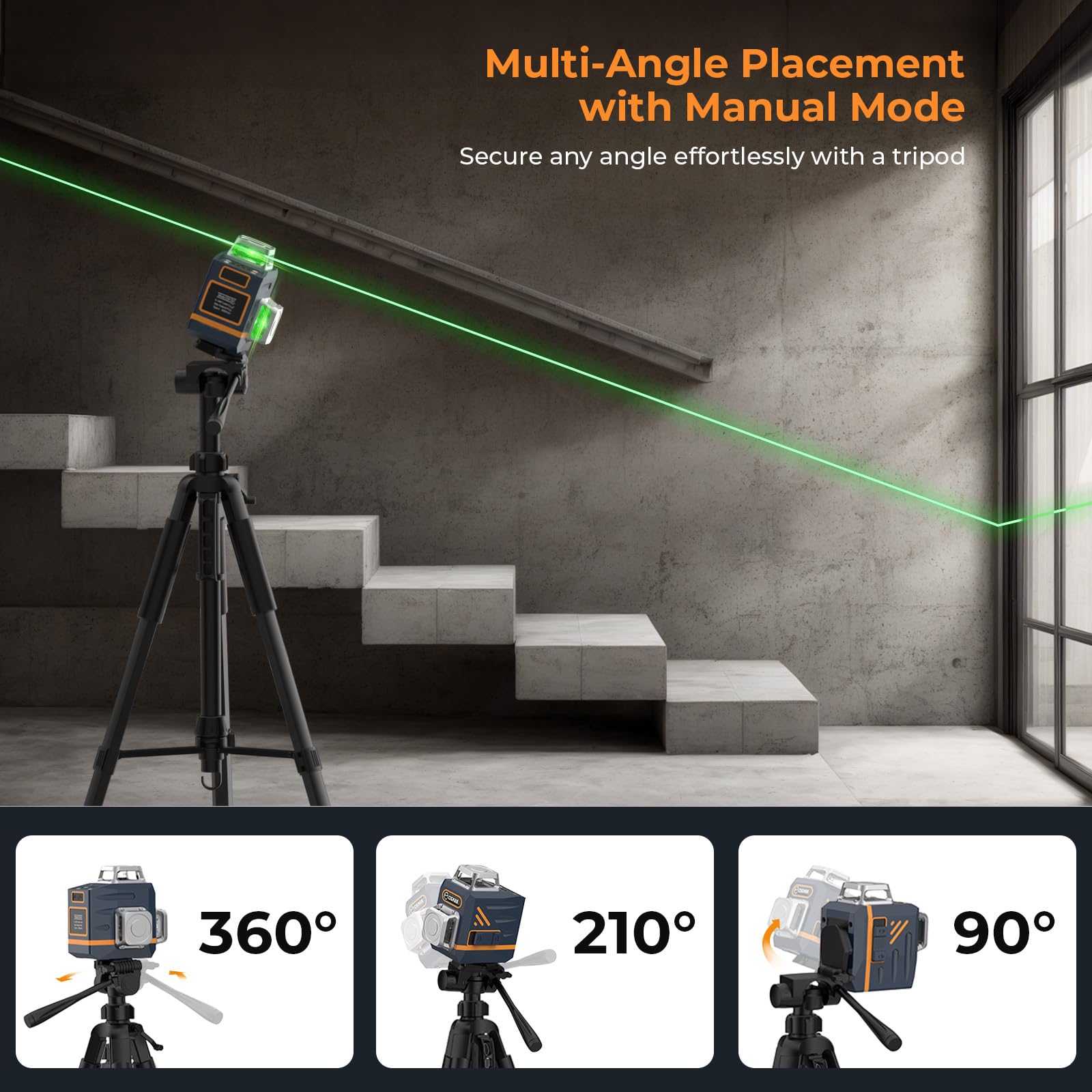 Laser linii krzyżowej z statywem, Cigman 3x360 stopni Zielona samopoziomująca laserowa skala wody z 1,5M aluminiowo-strukturalną laserową laserową laserową linię laserową przez do 30 godzin z akumulat