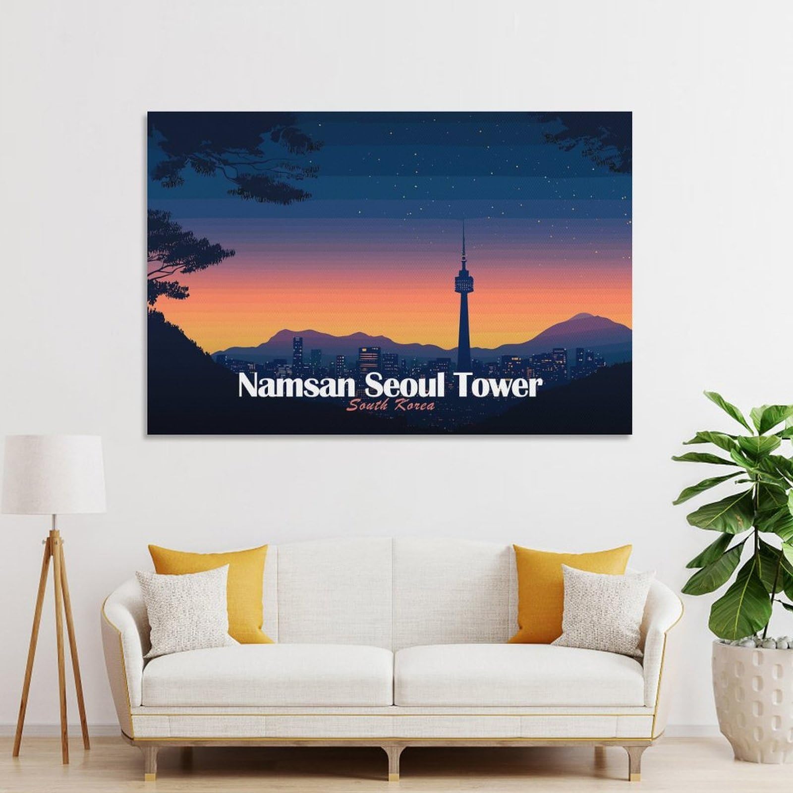 Junmoney Unframe-Style-7-1 Canvas Wall Art Namsan Seoul Tower At Sunset, 20X30inch(50X75cm), For Lounge, Study, Hallway Or Flat Walls, Canvas Wall Art That Fits Changing Layouts