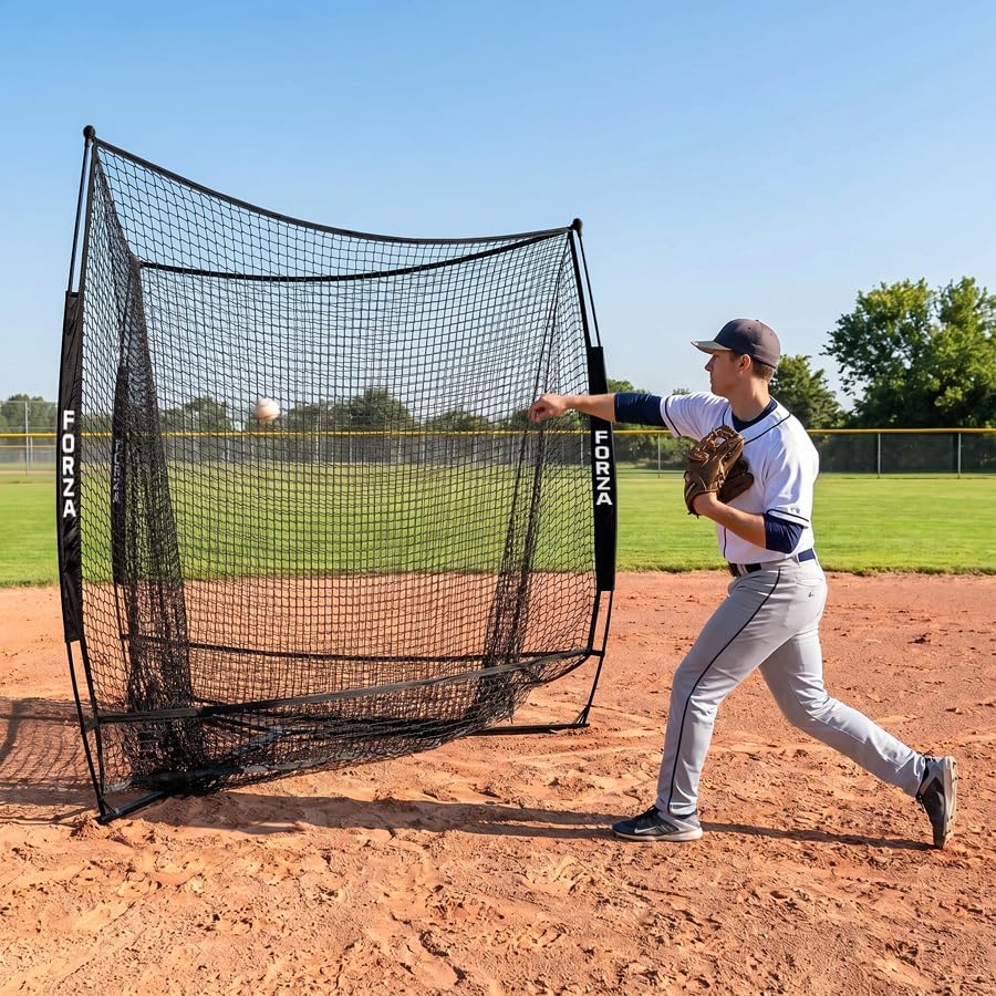 FORZA 3-Way Baseball & Softball Training Net – 7ft Multi-Station | Portable Foldable Practice System for Hitting, Pitching, Throwing & Fielding