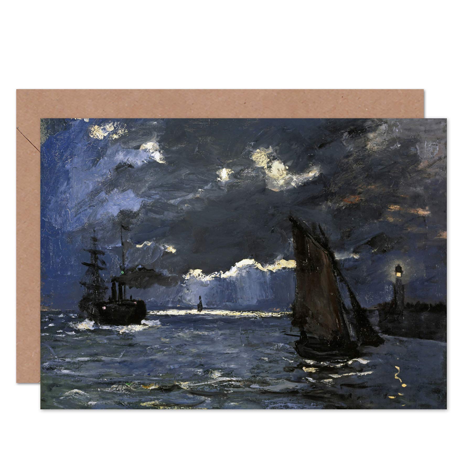 Artery8 Shipping By Moonlight Claude Monet A Seascape Fine Art Greeting Card Plus Envelope Blank Inside