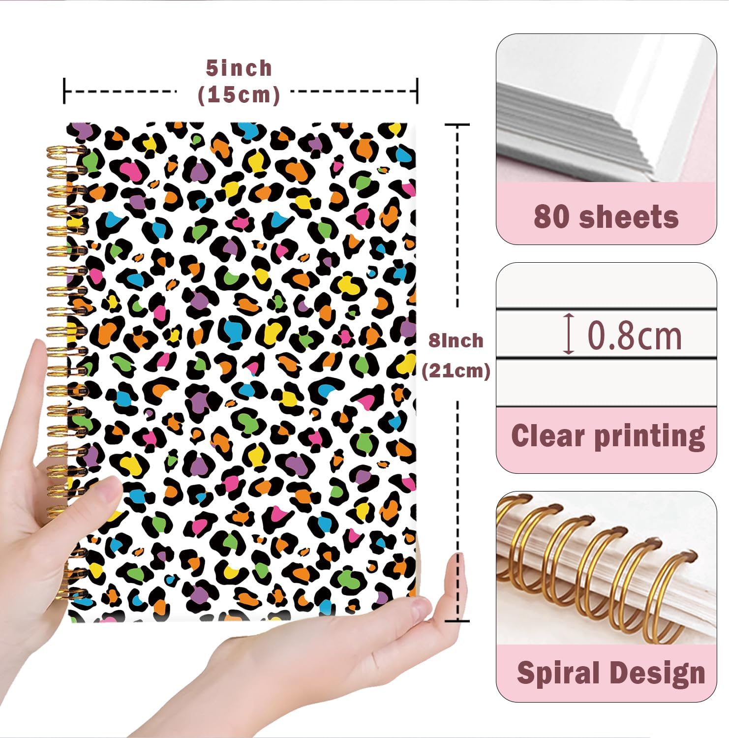 Lacama Leopard Print Notebook Journal Gifts for Women, Trendy Colorful Cheetah Print Spiral Notebook, Office and School Supplies 5.5x8.3 - Image 6