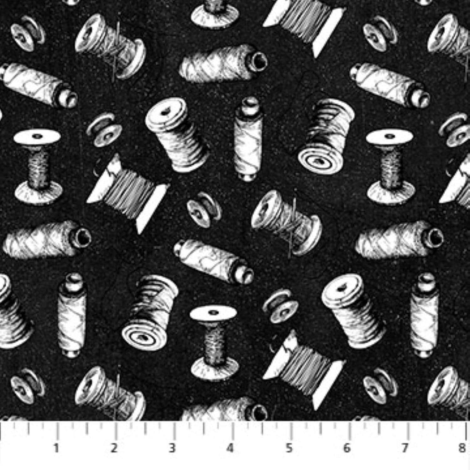 Northcott Sewing is My Happy Place 24220 99 Black Thread Toss