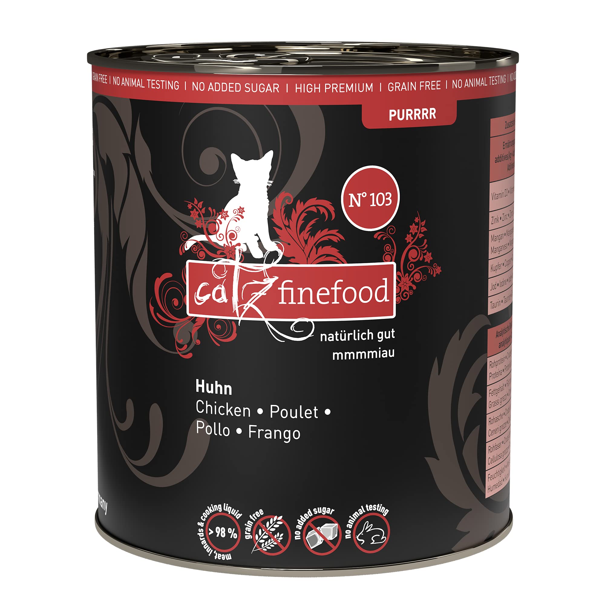 catz finefood Purrrr Lamm Monoprotein Katzenfutter nass N° 111,70% Fleischanteil, 6 x 800 g Dose & Purrrr Huhn Monoprotein Katzenfutter nass N° 103, 70% Fleischanteil, 6 x 800g Dose