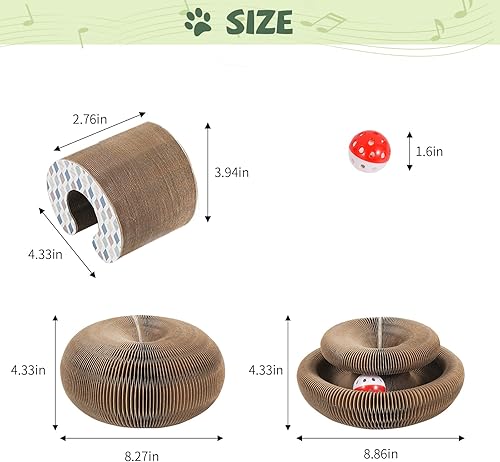 Miniatura 6 de Organlada - Rascador de cartón para gatos con bola de campana, almohadilla plegable para rascar gatos, un juguete mágico para gatos mayordomo, 1