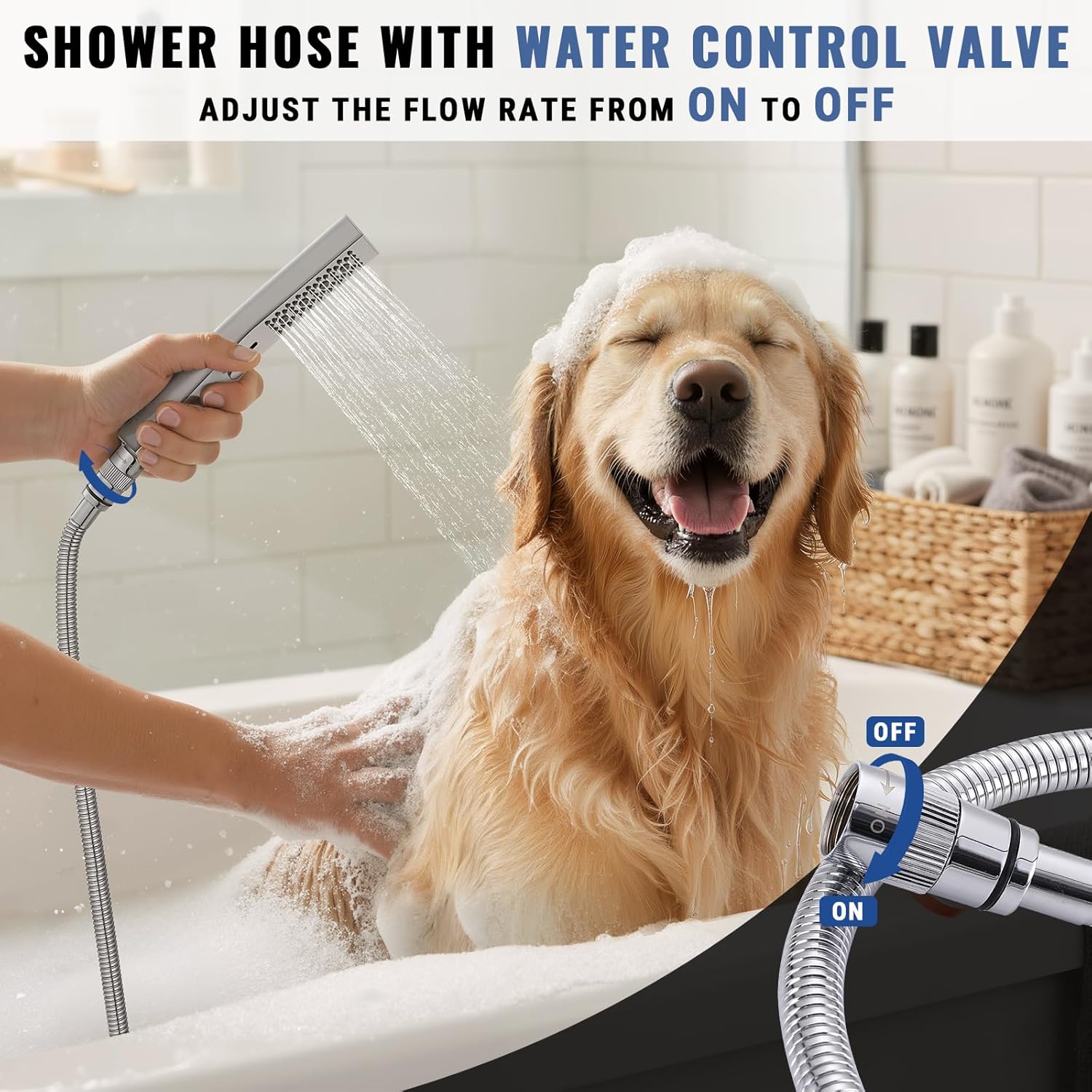 G-Promise All Metal Bathtub Faucet with Dual Function Handheld Sprayer and Shut-Off Water Hose, Universal Fit for 1/2 & 3/4 Inch Pipes